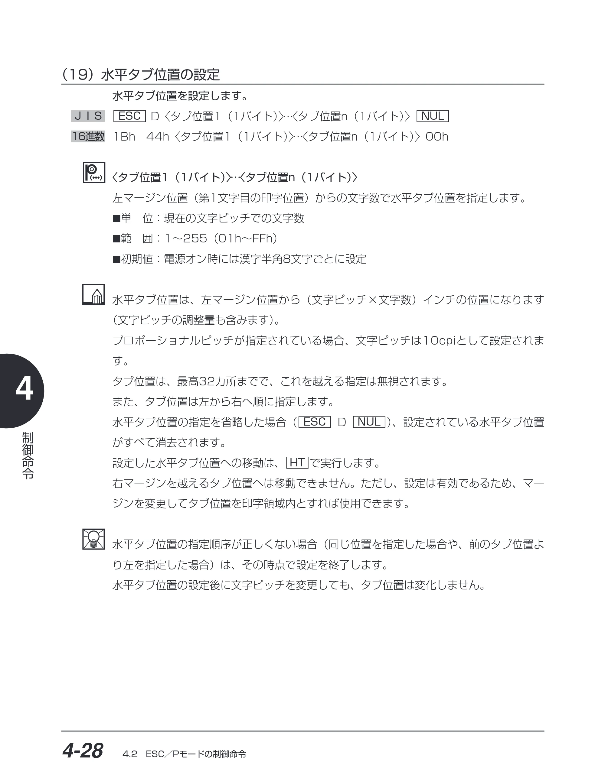 キヤノン BIJ2350/BIJ1350/BIJ1350D ESC／Pユーザーズガイド （PDF形式／2.57Mバイト） — （19）水平タブ位置の設定 — 原本ページ — 119ページ