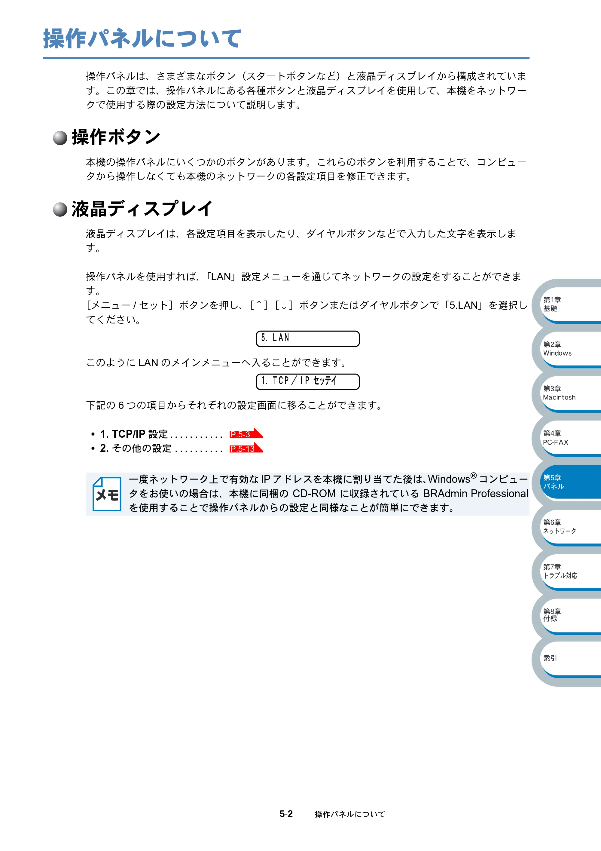 ブラザー MFC-3820JN ネットワーク取扱説明書 — 操作パネルについて — 原本ページ — 46ページ