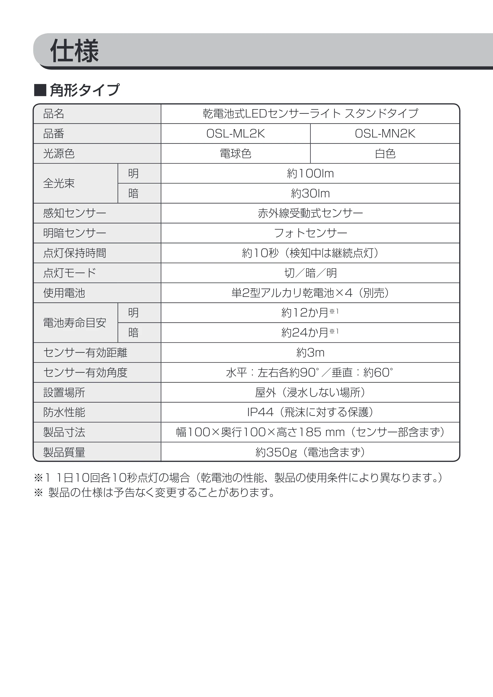 アイリスオーヤマ OSL-MN2K-WS 取扱説明書 — 原本ページ — 10ページ