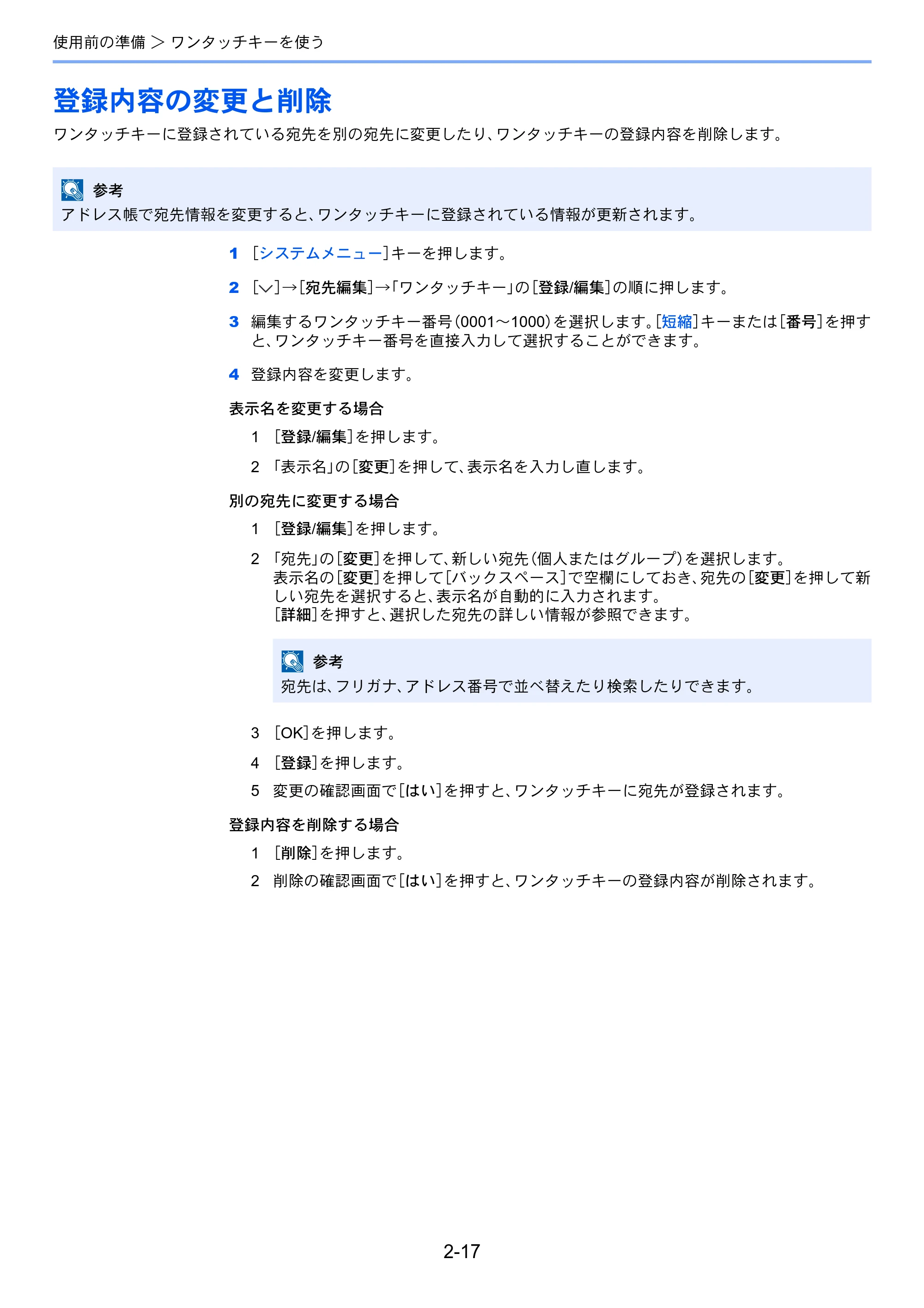 京セラ TASKalfa 2551ci / TASKalfa 3051ci / TASKalfa 3551ci TASKalfa 8001i/6501i FAX使用説明書 — 登録内容の変更と削除 — 原本ページ — 39ページ