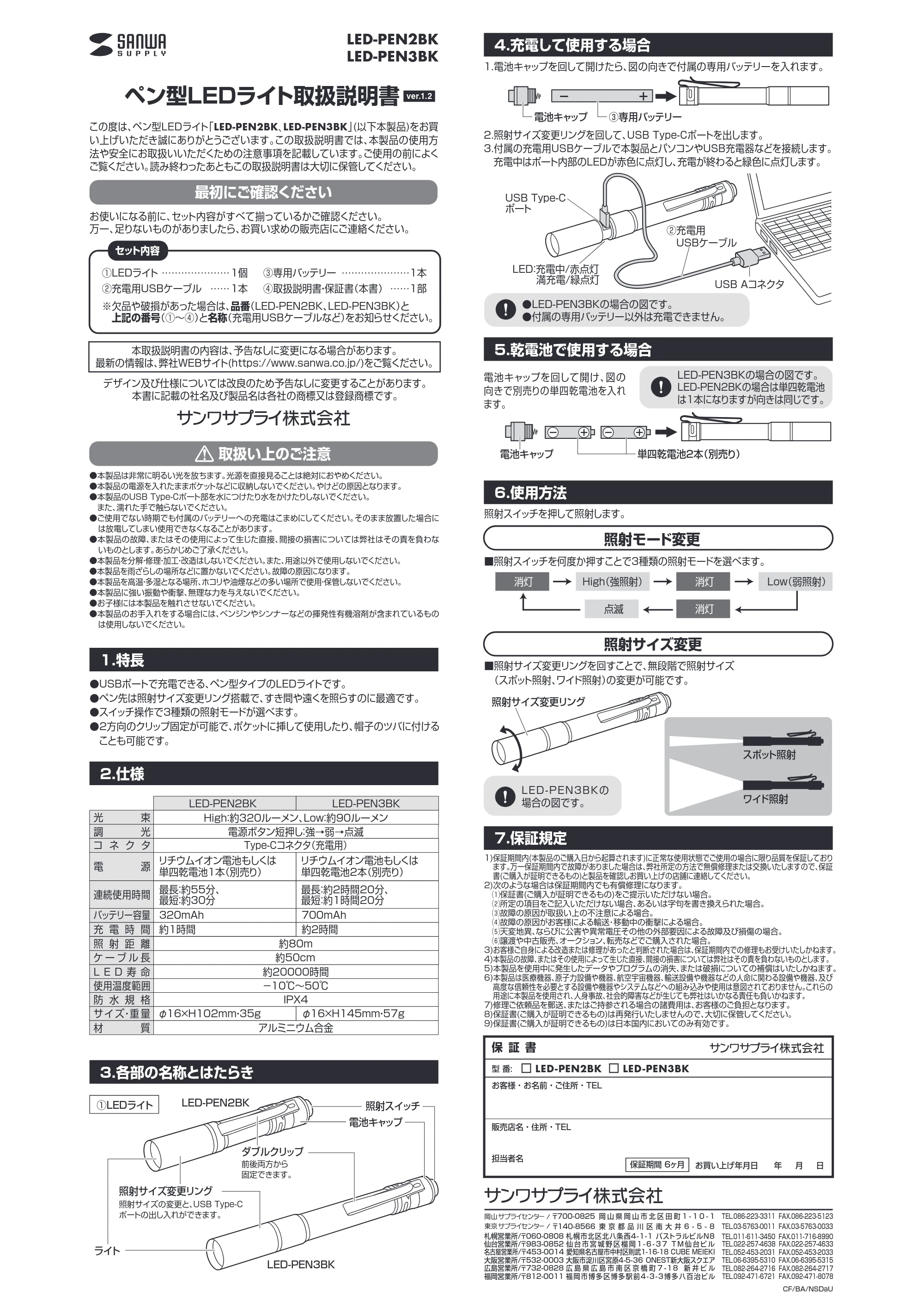 サンワサプライ LED-PEN2BK 取扱説明書 — 原本ページ — 1ページ
