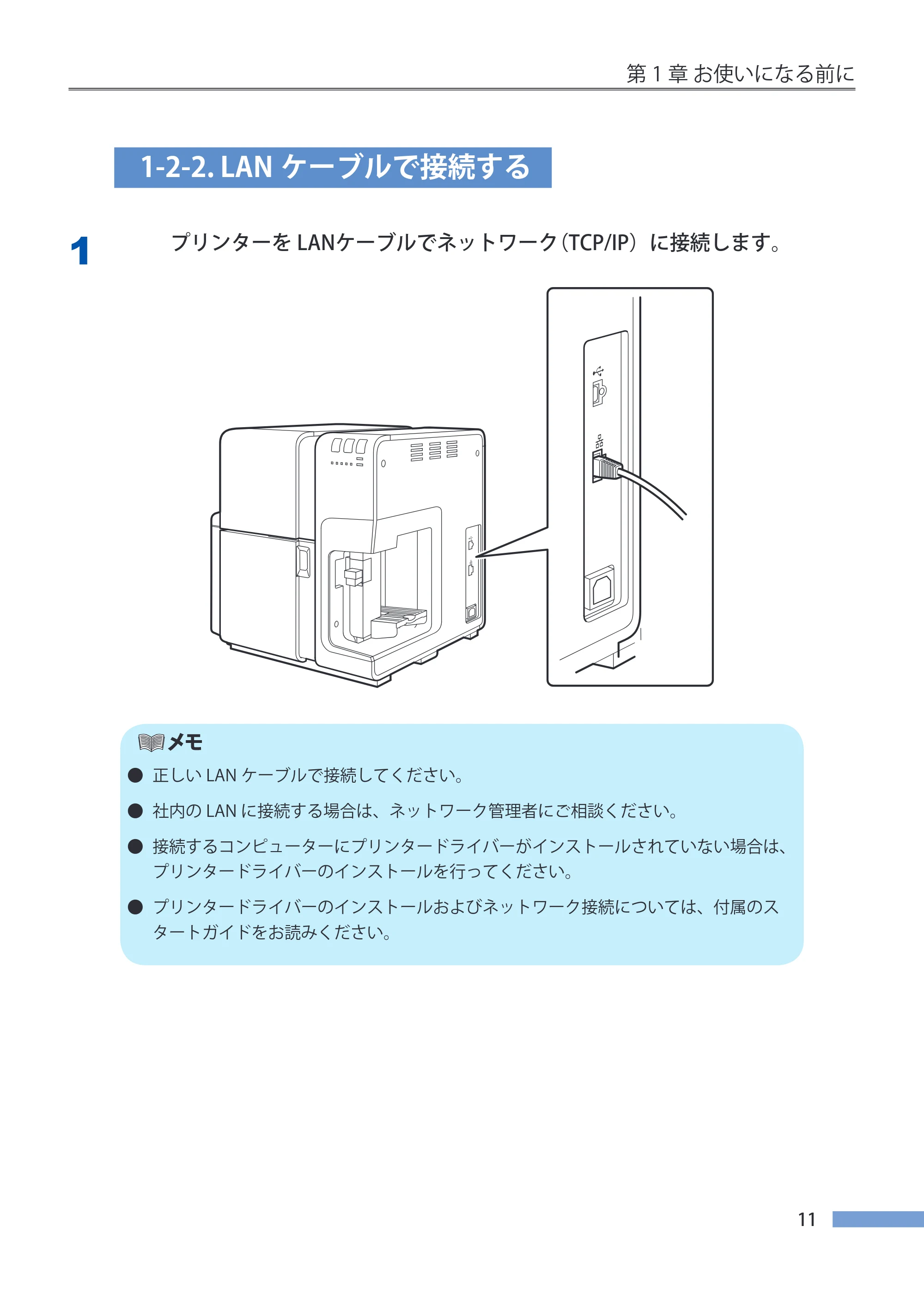 キヤノン CX-G4400 CX-G4400 （BJI-P411M用）ユーザーズガイド※ （PDF形式／16.36Mバイト） — 1-2-2. LANケーブルで接続する — 原本ページ — 19ページ