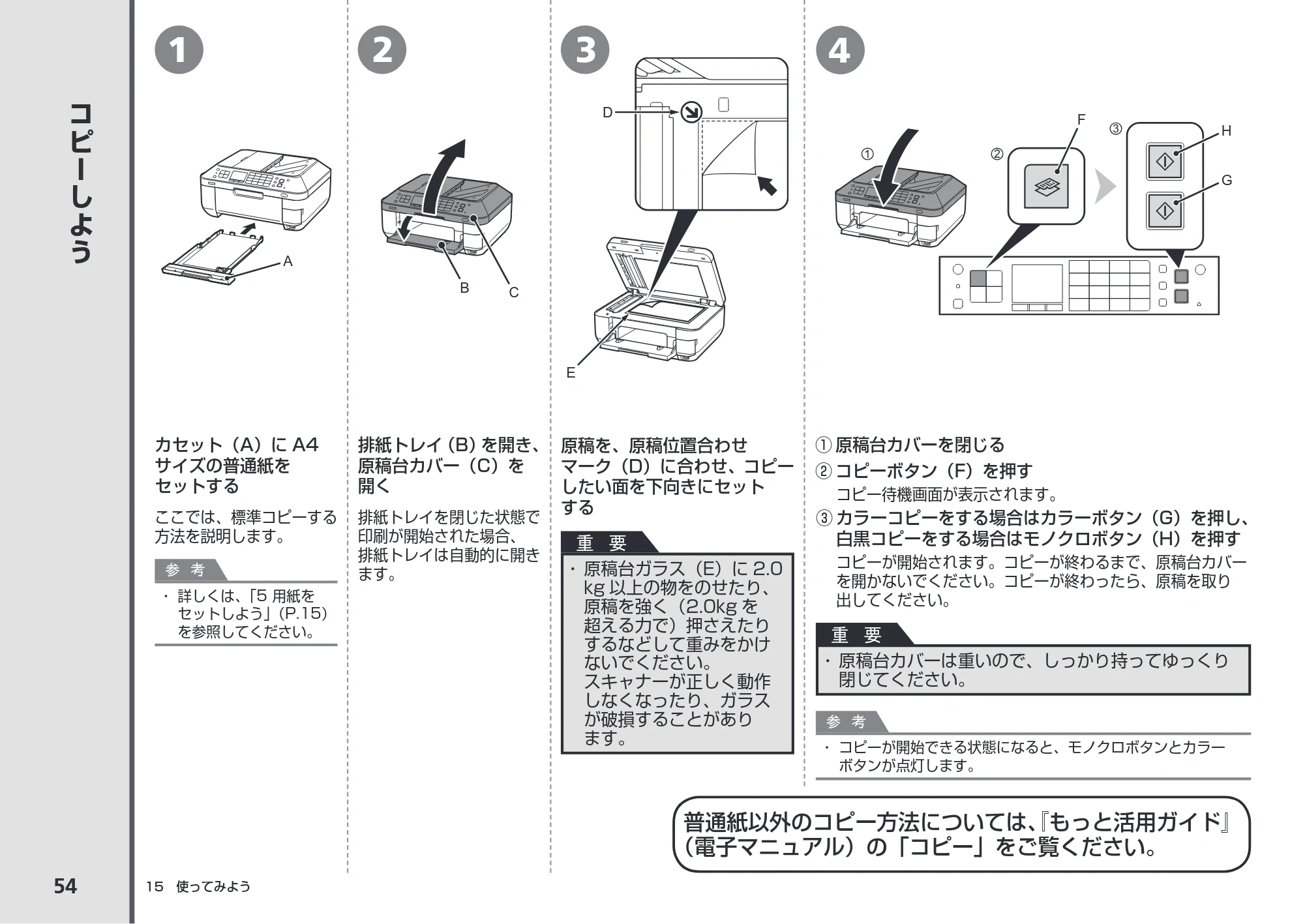 キヤノン PIXUS MX883 かんたんスタートガイド （PDF形式／7.07Mバイト） — コピーしよう — 原本ページ — 56ページ
