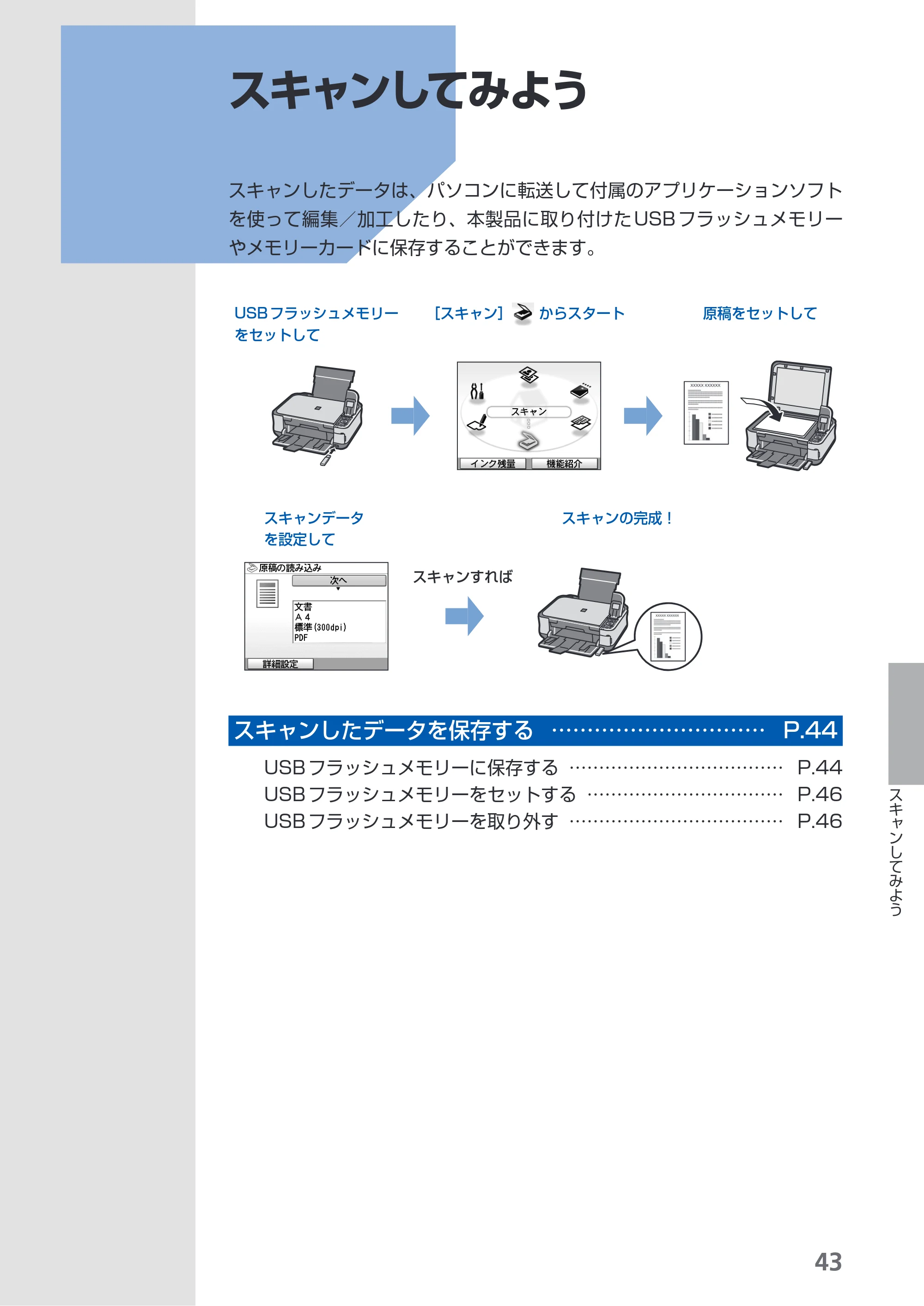 キヤノン PIXUS MP540 らくらく操作ガイド （PDF形式／21.45Mバイト） — スキャンしてみよう — 原本ページ — 45ページ