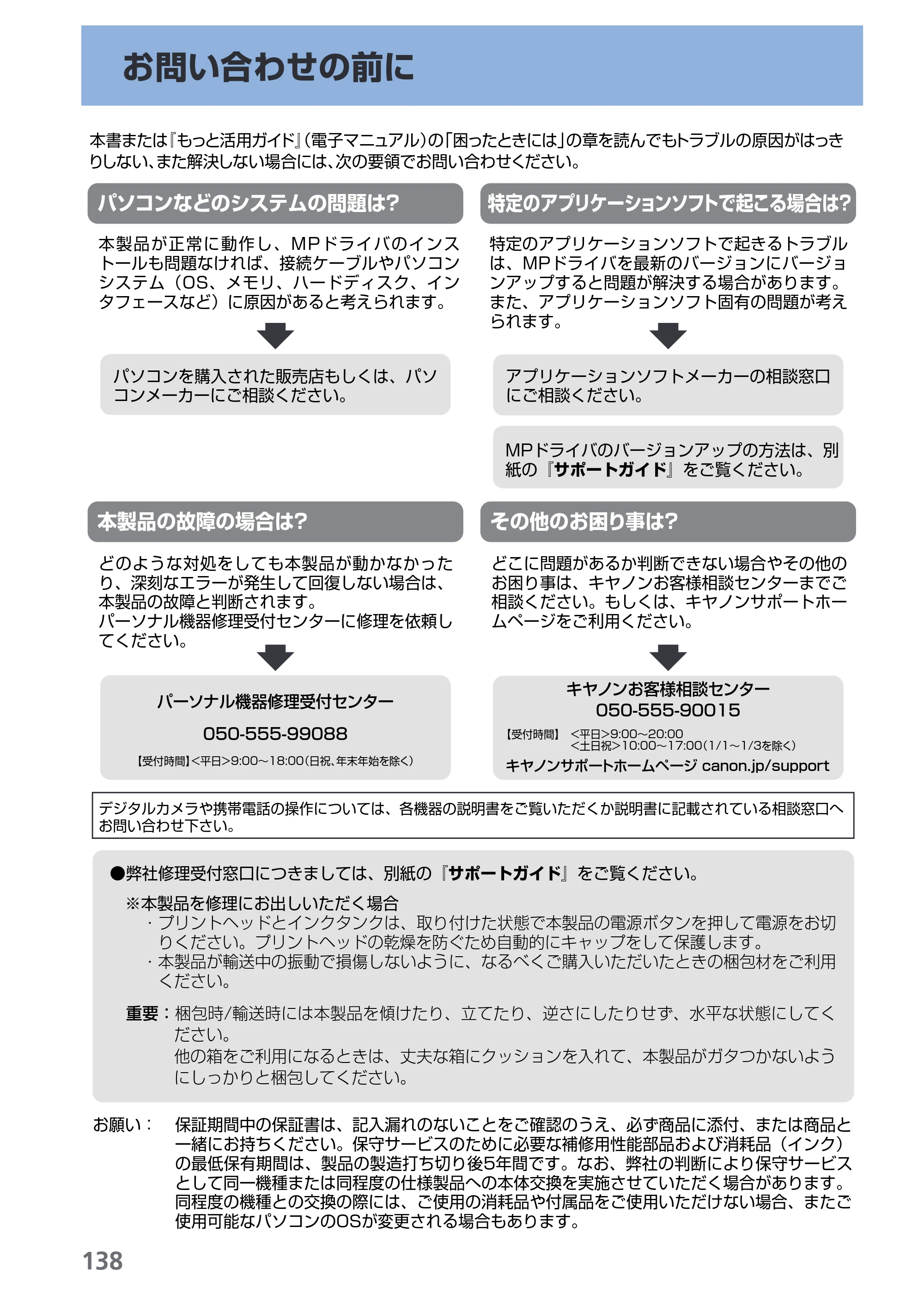 キヤノン PIXUS MP540 らくらく操作ガイド （PDF形式／21.45Mバイト） — お問い合わせの前に — 原本ページ — 140ページ