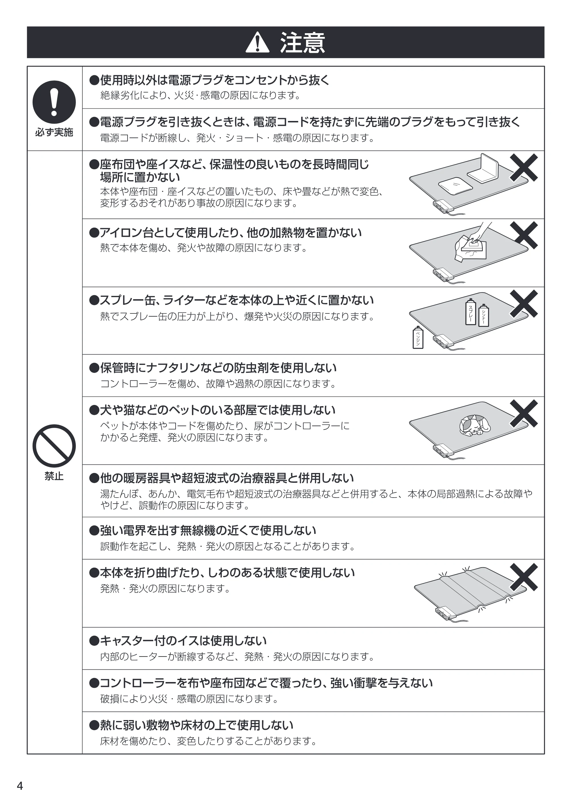 アイリスオーヤマ ホットカーペット 1.5畳用 HC-1.5H 取扱説明書 — HC-1.5H_04 — 原本ページ — 4ページ