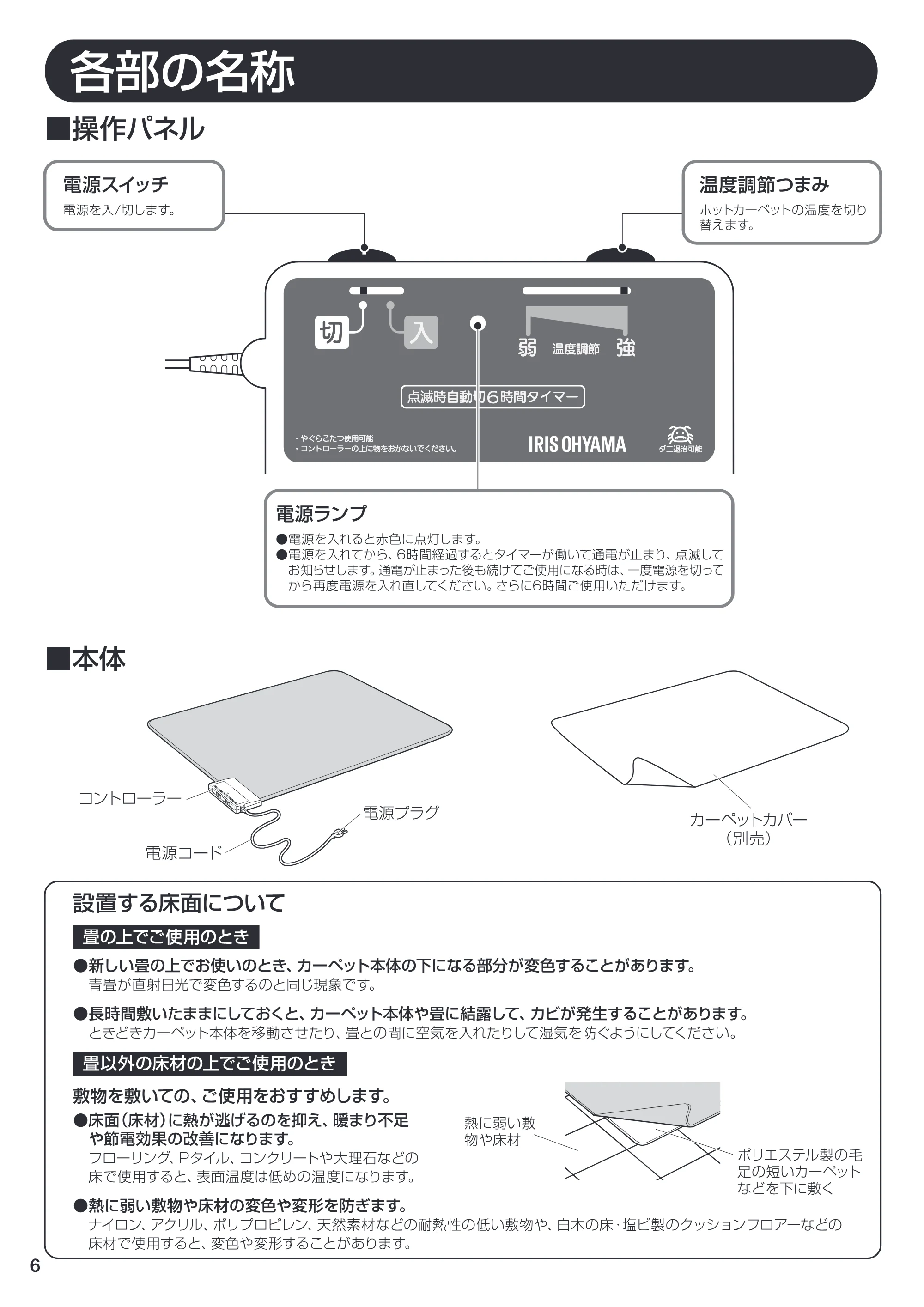 アイリスオーヤマ ホットカーペット 1.5畳用 HC-1.5H 取扱説明書 — HC-1.5H_06 — 原本ページ — 6ページ