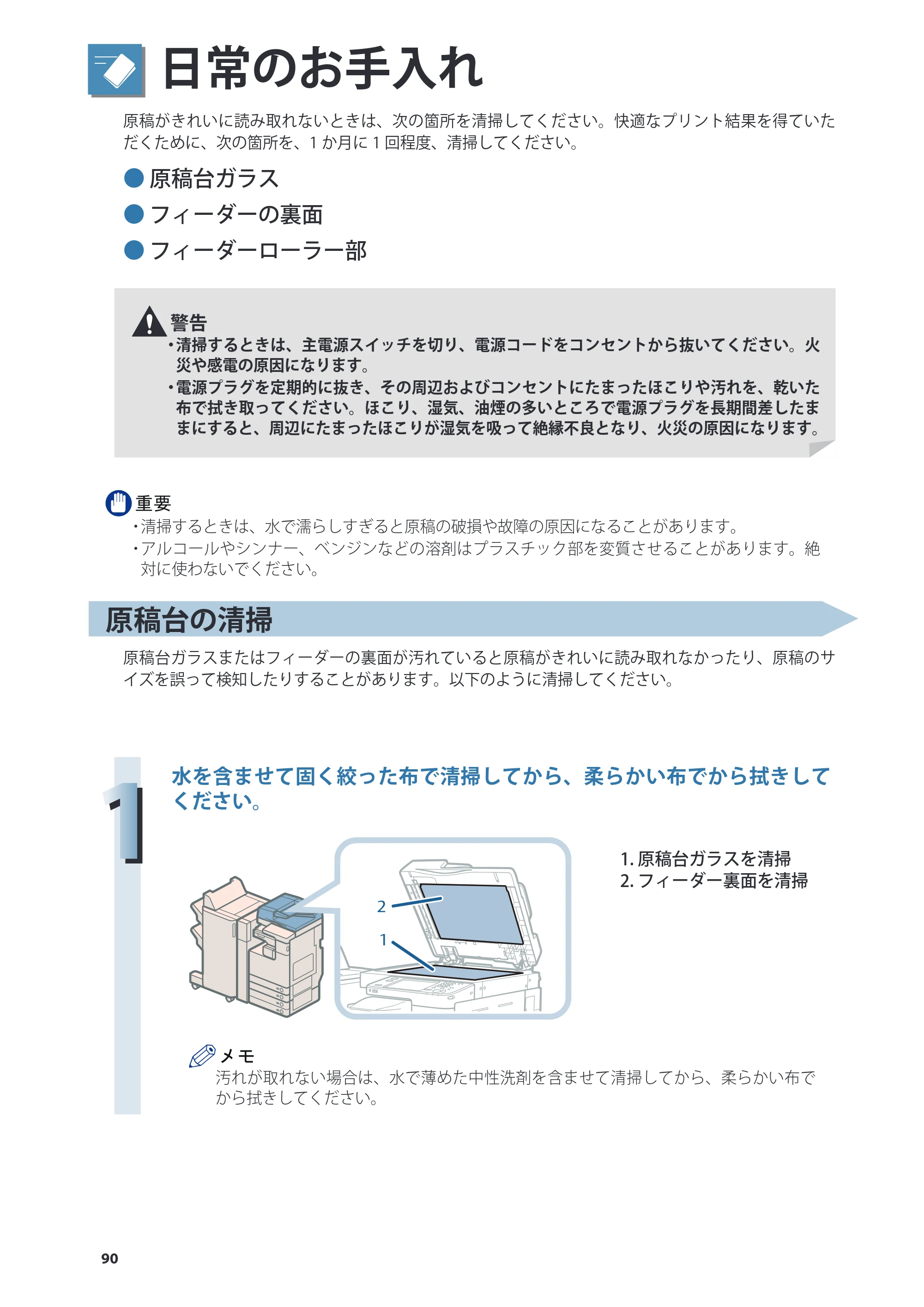 キヤノン imageRUNNER ADVANCE 4245F/4245F-R/4245/4235F/4235/4225F/4225 基本操作ガイド 2013年11月21日更新（PDF：13.4MB） — 日常のお手入れ — 原本ページ — 90ページ