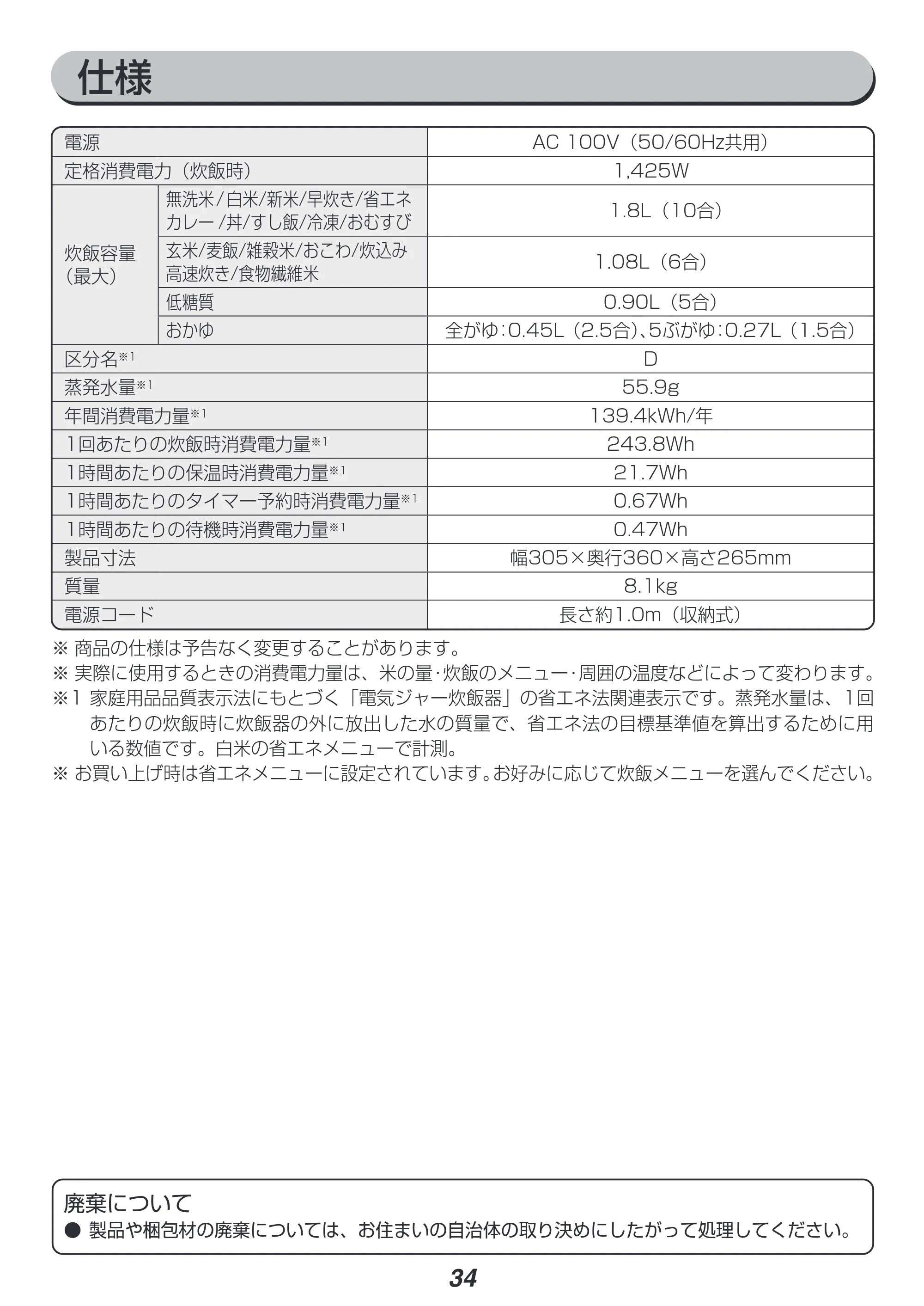 アイリスオーヤマ RC-PD10 取扱説明書 — 原本ページ — 34ページ