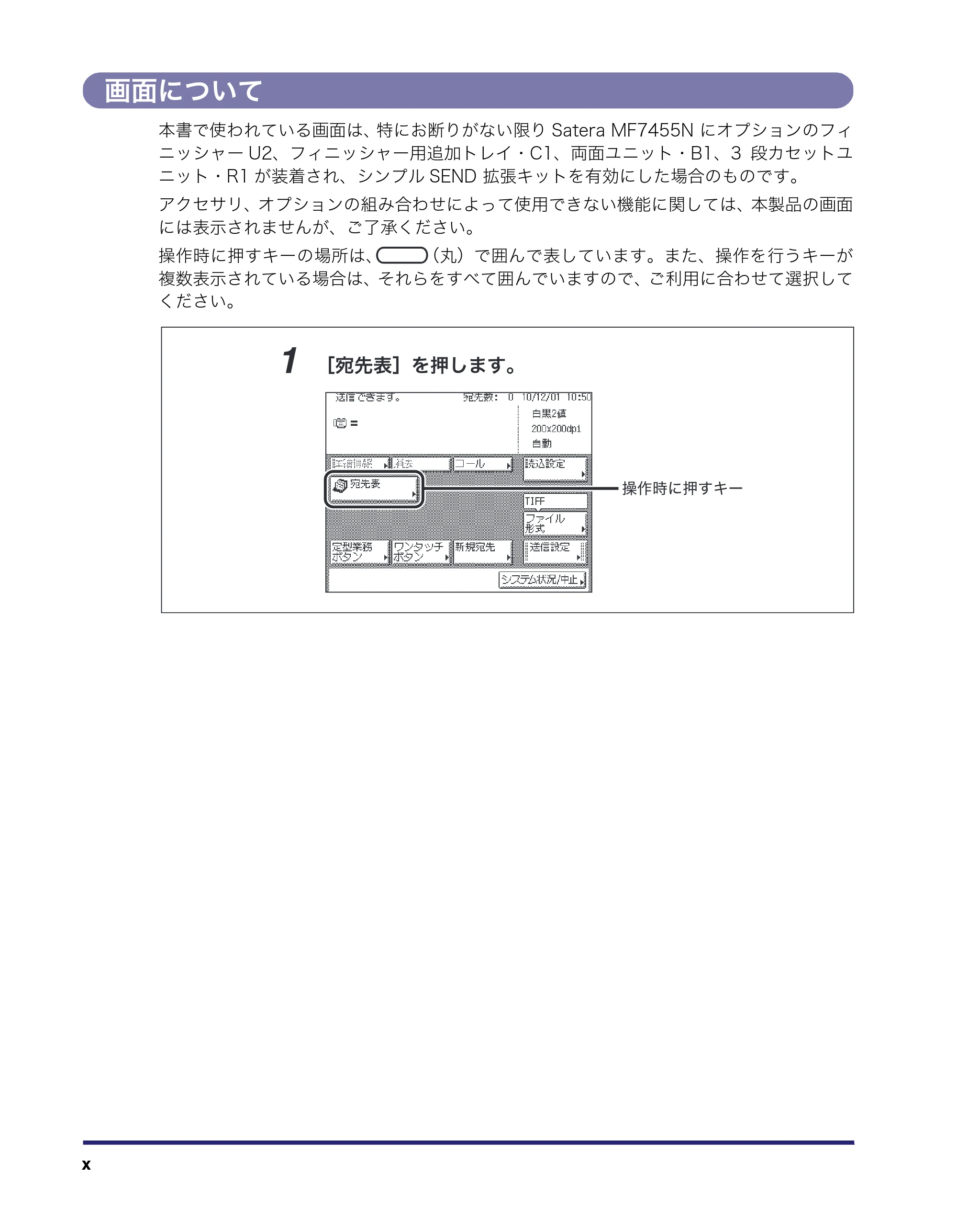 キヤノン MF7455N/MF7430 送信／ファクスガイド 2010年10月12日更新 （PDF形式／12.46Mバイト） — 画面について — 原本ページ — 12ページ