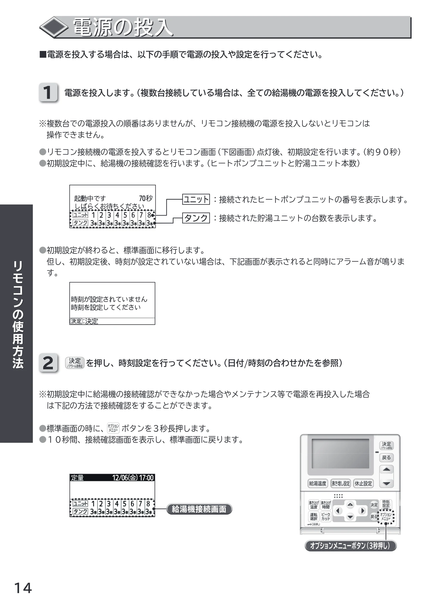 日立 RHK-15CD 取扱説明書 — 電源の投入 — 図版 14-1 — 14ページ