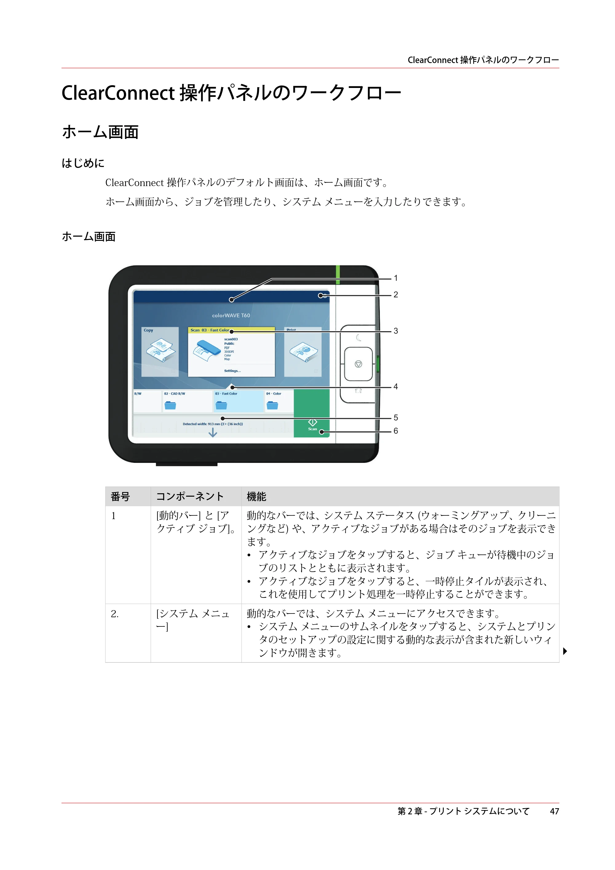 キヤノン colorWAVE T60 操作ガイド 2024年9月6日掲載 （PDF形式／23.84Mバイト） — ClearConnect 操作パネルのワークフロー — 原本ページ — 47ページ
