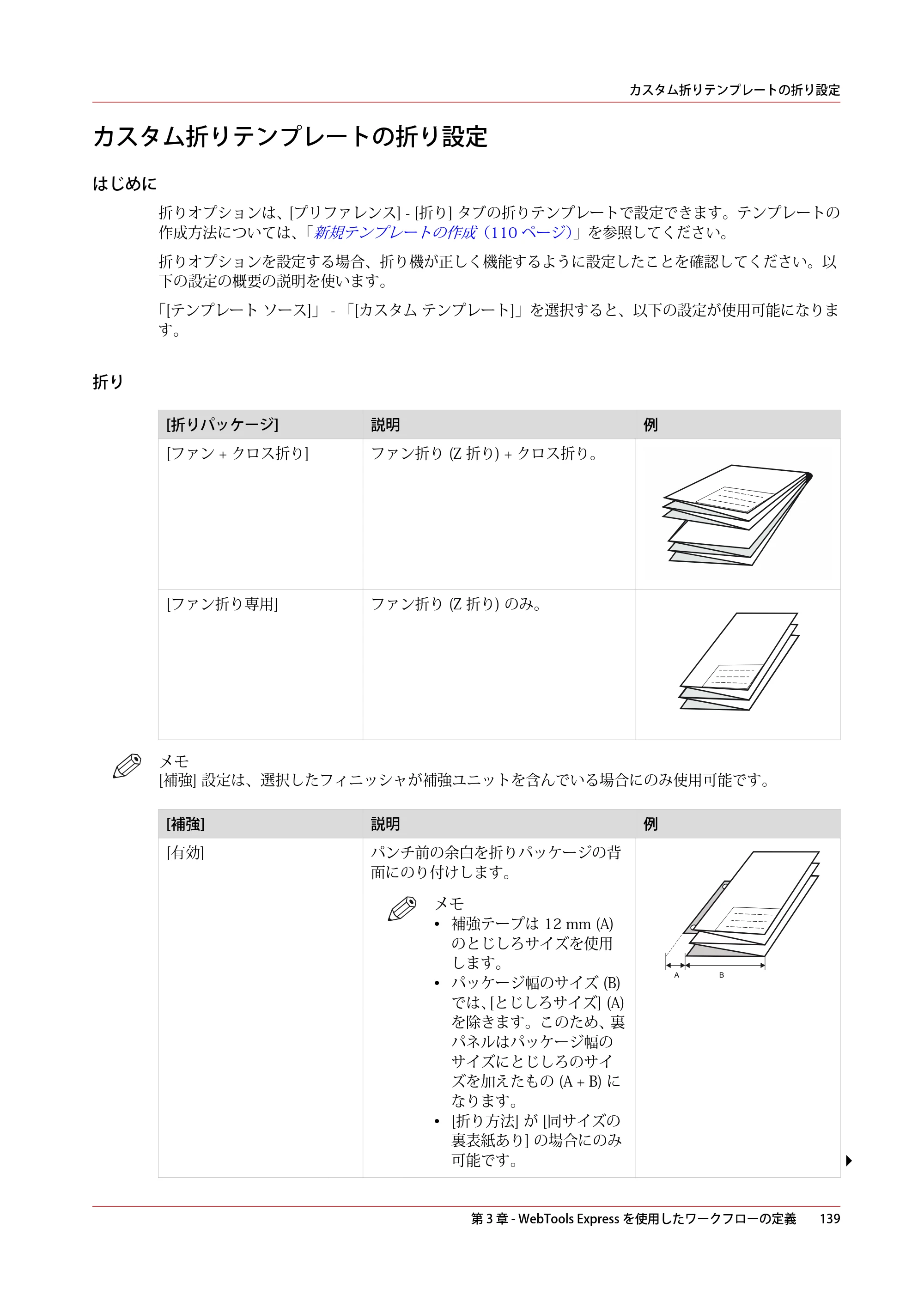 キヤノン ColorWave 3600 操作ガイド 2021年10月2日掲載 （PDF形式／20.61Mバイト） — カスタム折りテンプレートの折り設定 — 原本ページ — 139ページ