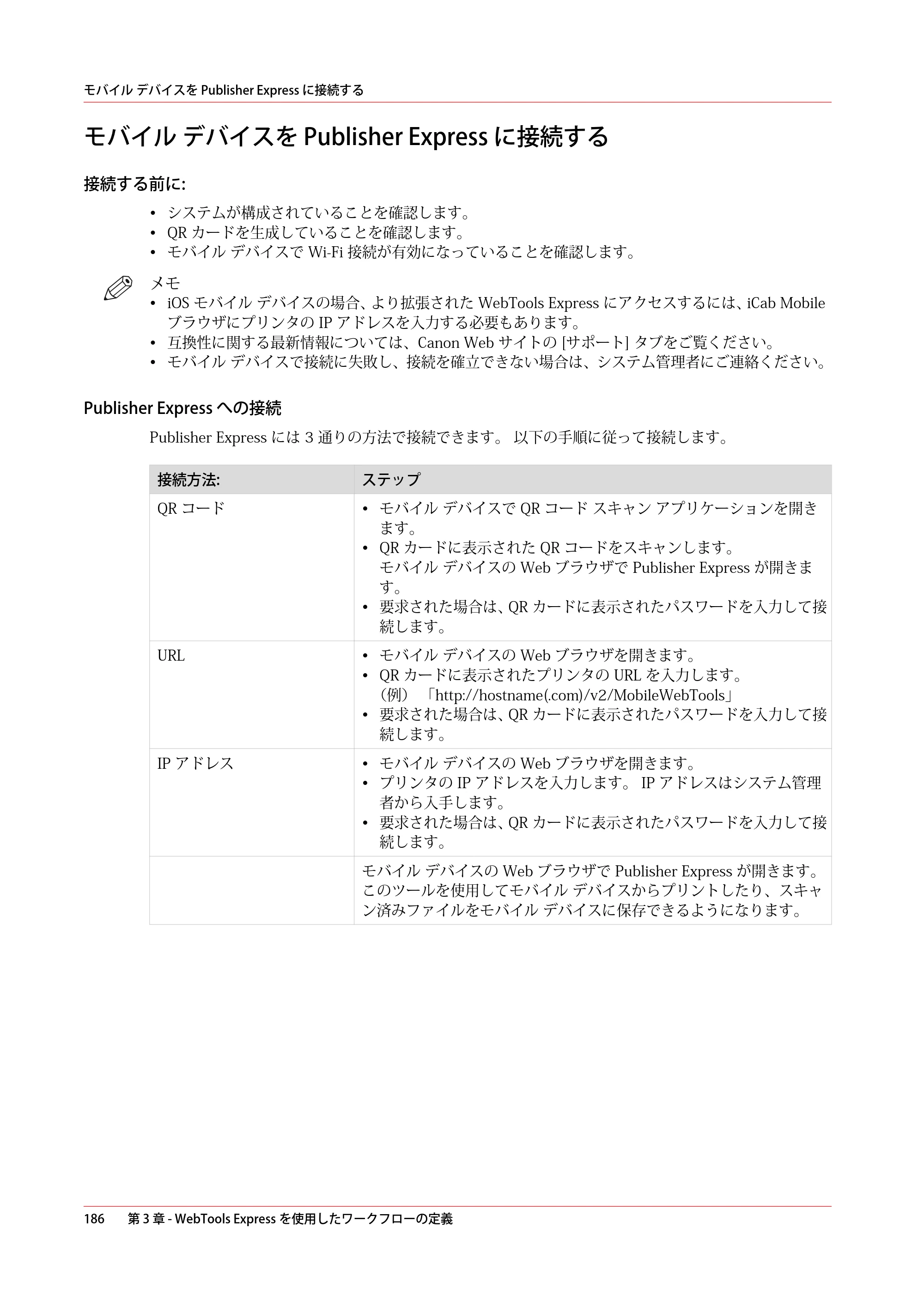 キヤノン ColorWave 3600 操作ガイド 2021年10月2日掲載 （PDF形式／20.61Mバイト） — モバイル デバイスを Publisher Express に接続する — 原本ページ — 186ページ