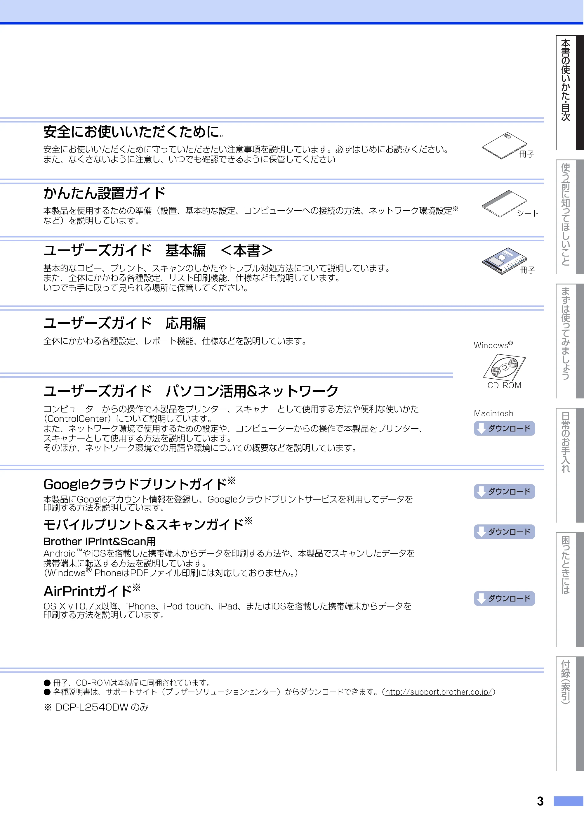 ブラザー DCP-L2520D / DCP-L2540DW ユーザーズガイド ～基本編～ — 原本ページ — 3ページ