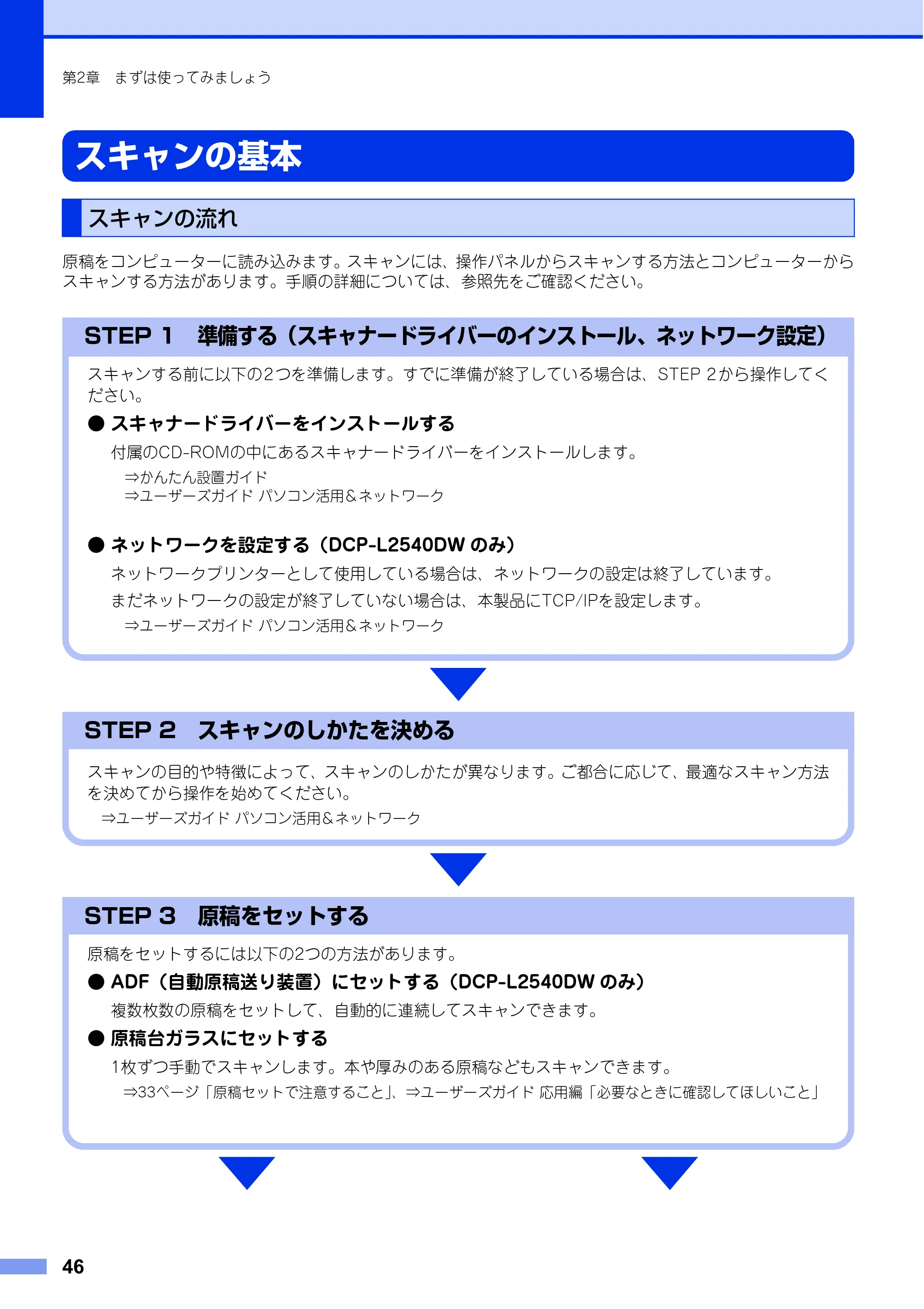 ブラザー DCP-L2520D / DCP-L2540DW ユーザーズガイド ～基本編～ — スキャンの基本 — 原本ページ — 46ページ