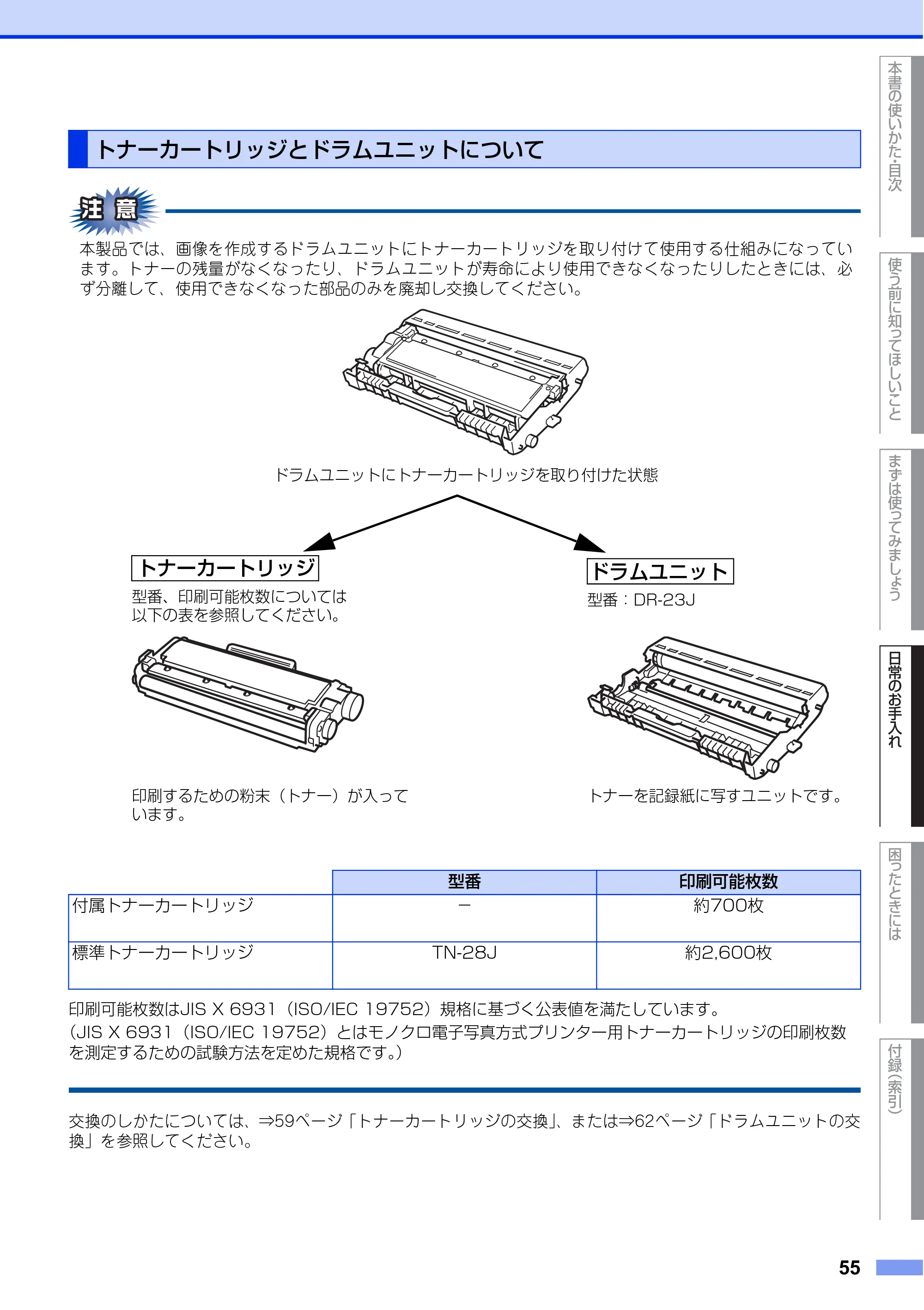 ブラザー DCP-L2520D / DCP-L2540DW ユーザーズガイド ～基本編～ — トナーカートリッジとドラムユニットについて — 原本ページ — 55ページ