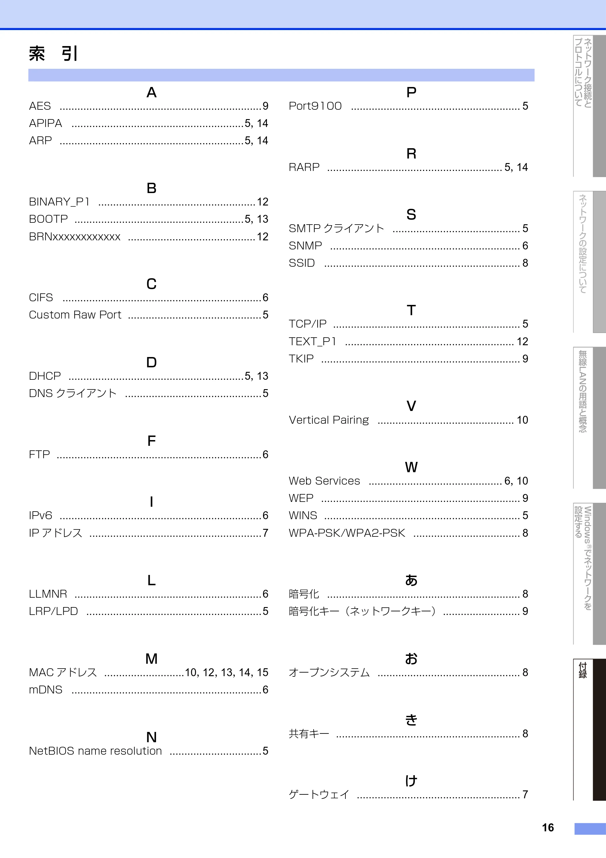 ブラザー DCP-J525N / DCP-J725N / DCP-J925N ユーザーズガイド ~ネットワーク知識編~ — 索引 — 原本ページ — 17ページ