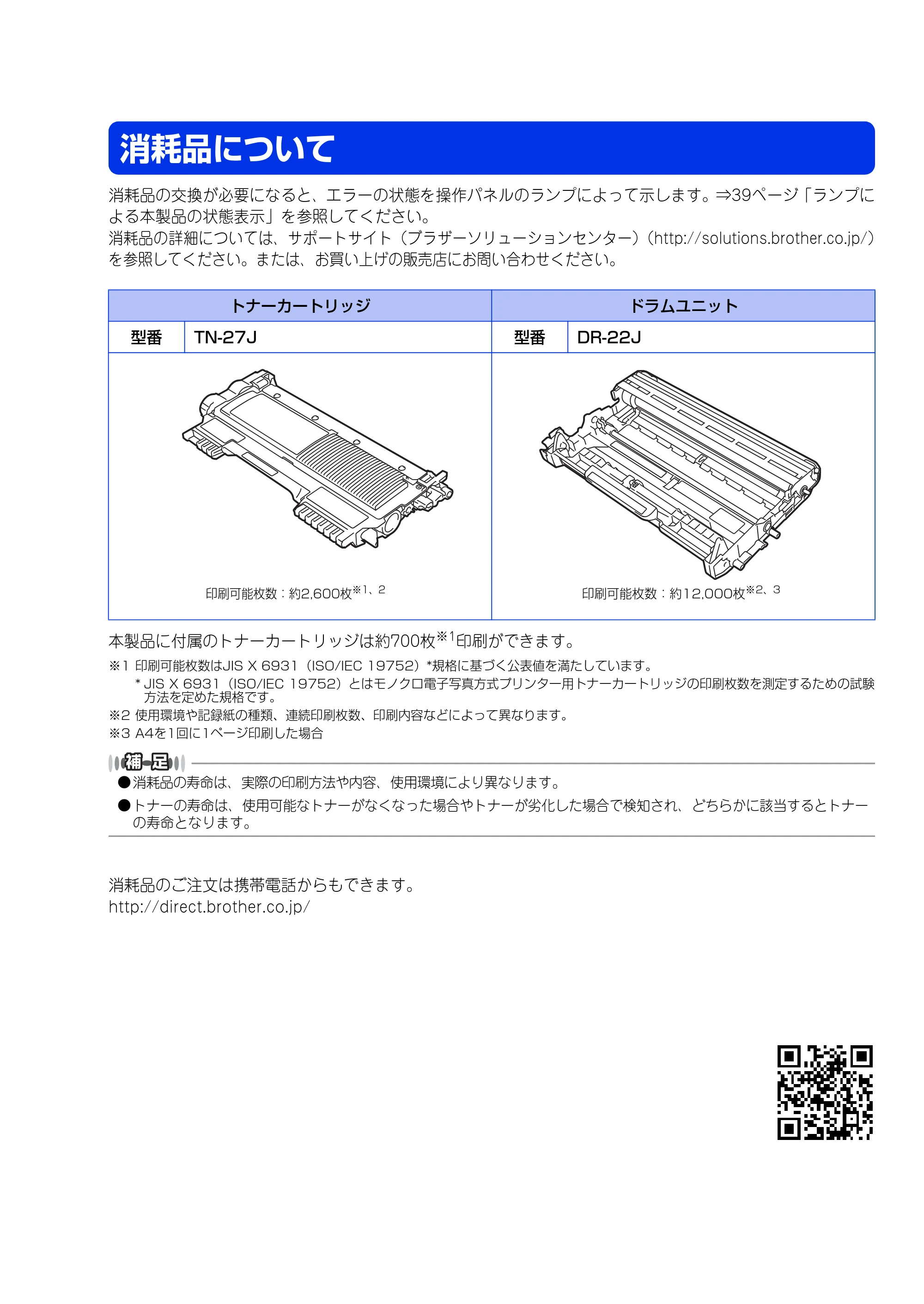 ブラザー HL-2270DW かんたん設置ガイド — 消耗品について — 原本ページ — 43ページ