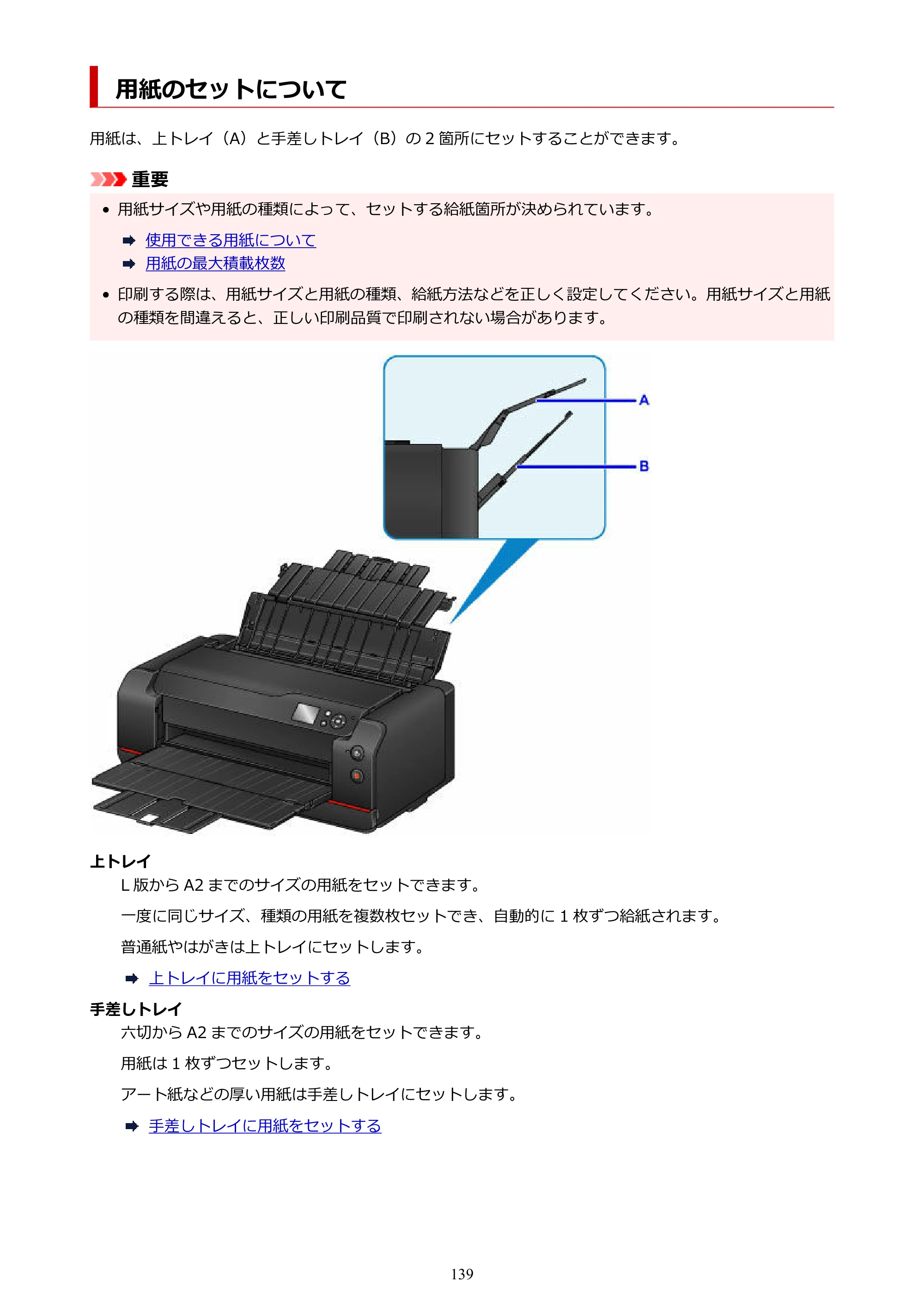 キヤノン PRO-1100 PRO-1100 （PDF） オンラインマニュアル 取扱説明書（Mac）2026年5月21日更新（PDF：5.49MB） — 用紙のセットについて — 原本ページ — 139ページ