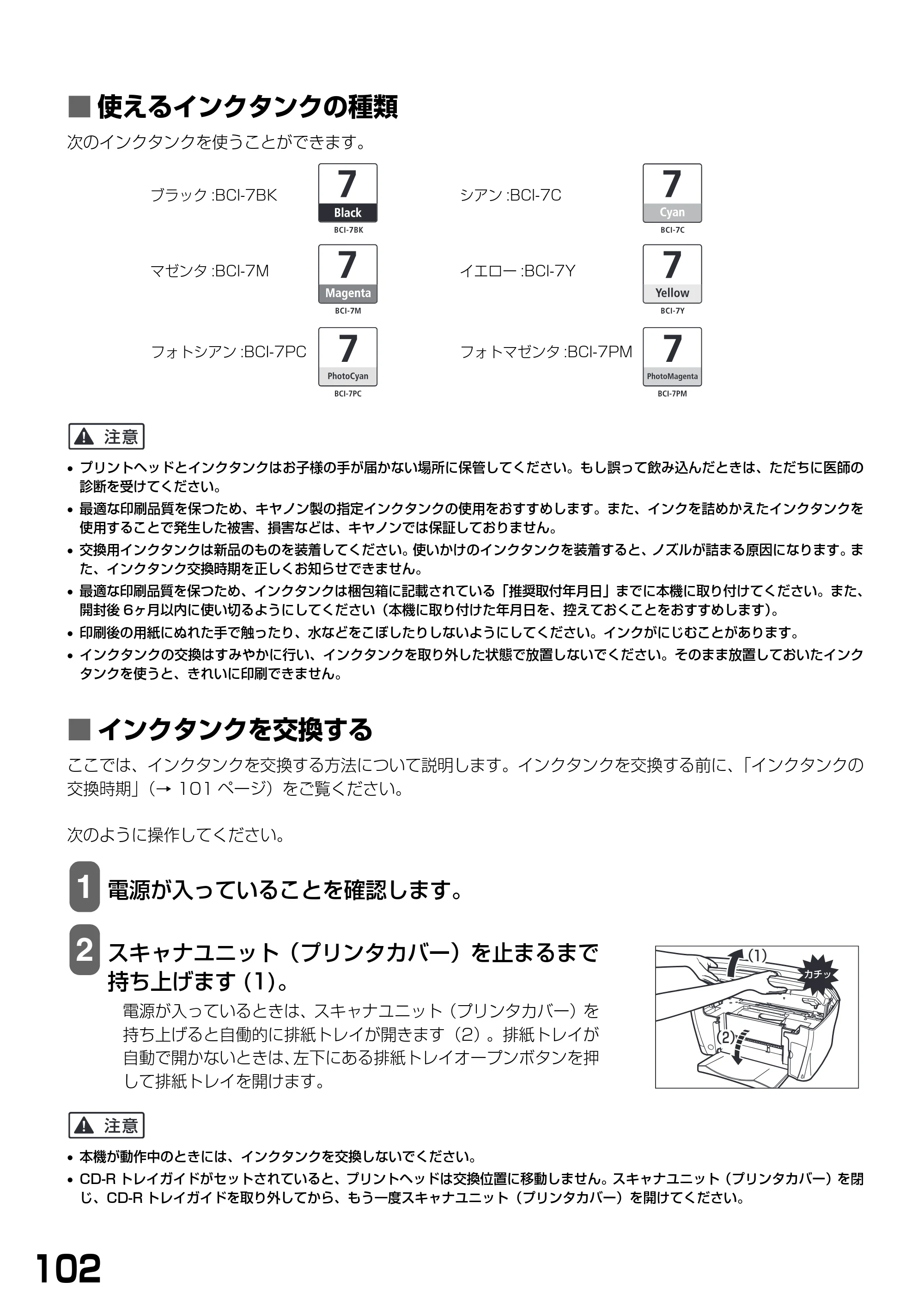 キヤノン PIXUS MP900 基本操作ガイド （PDF形式／9.38Mバイト） — ■ 使えるインクタンクの種類 — 原本ページ — 104ページ