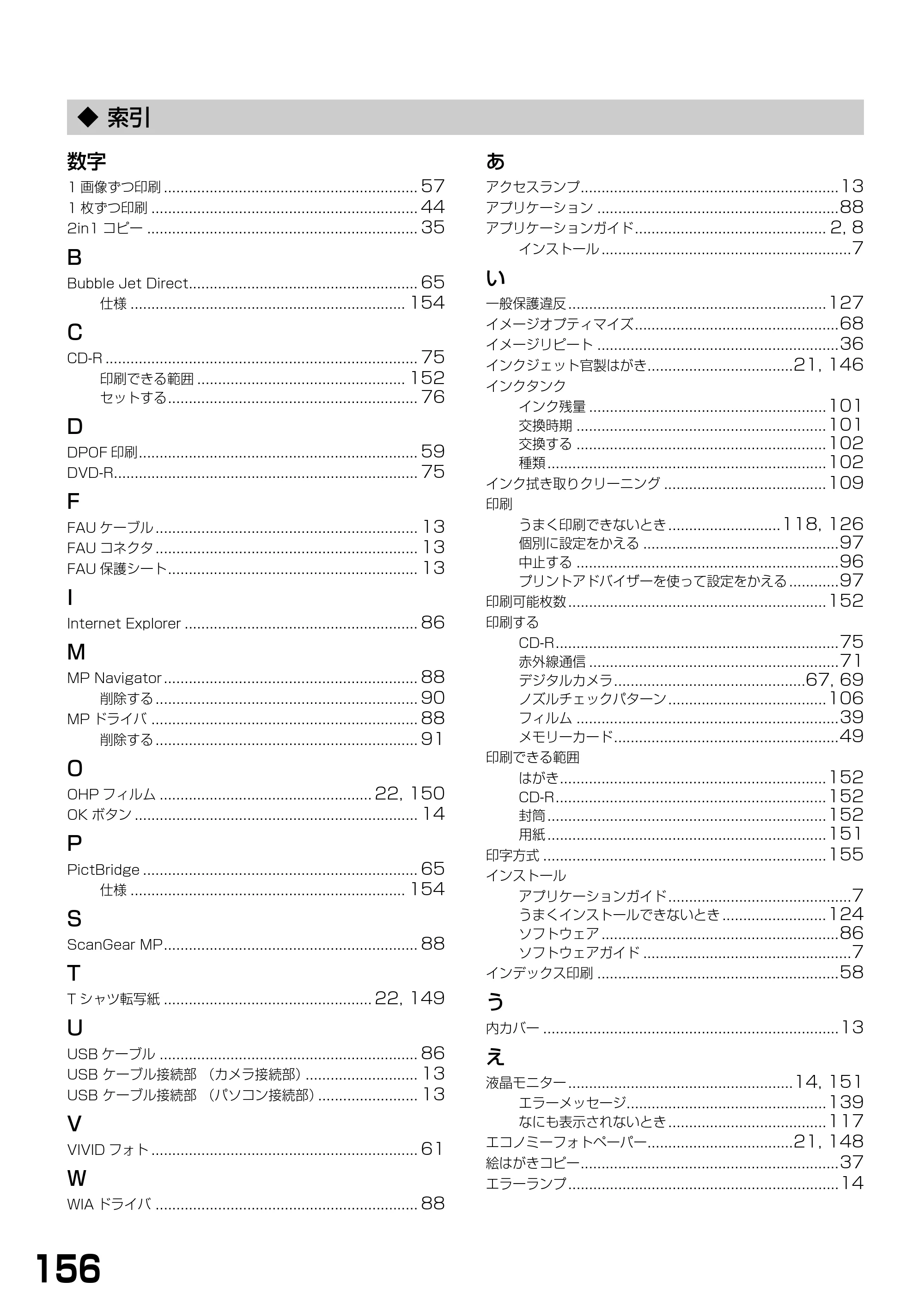 キヤノン PIXUS MP900 基本操作ガイド （PDF形式／9.38Mバイト） — ◆ 索引 — 原本ページ — 158ページ