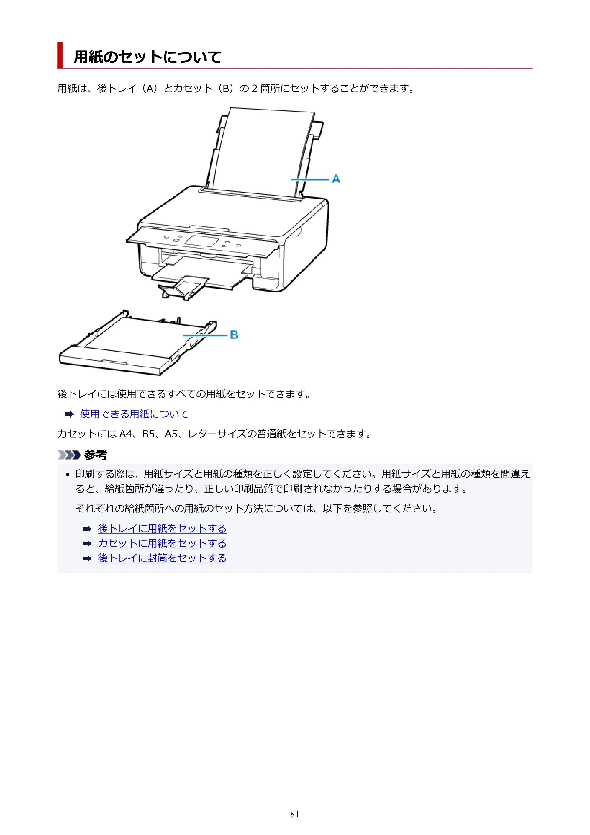 キヤノン PIXUS TS6330 オンラインマニュアル PDF版（Windows版） — 用紙のセットについて — 原本ページ — 81ページ