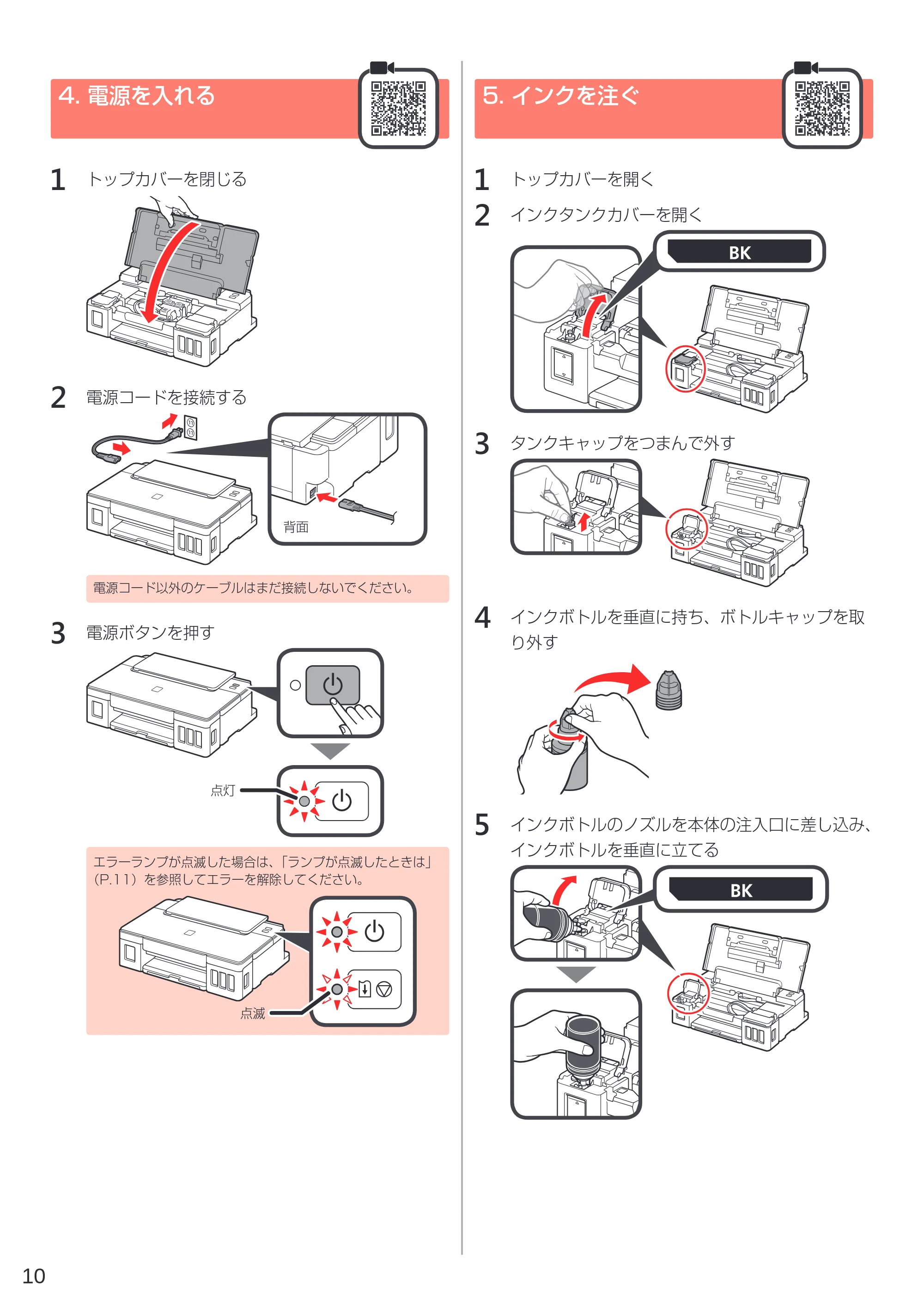 キヤノン G1310 設置・基本操作マニュアル 2022年2月15日掲載（PDF：3.61MB） — 4. 電源を入れる — 原本ページ — 12ページ