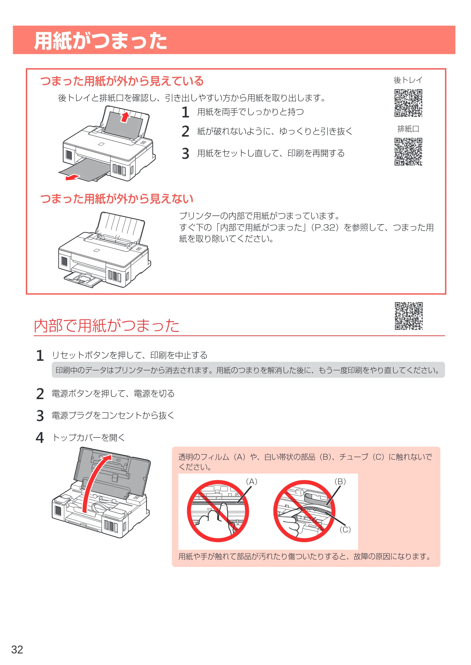 キヤノン G1310 設置・基本操作マニュアル 2022年2月15日掲載(PDF:3.61MB) — 用紙がつまった — 図版 34-1 — 34ページ