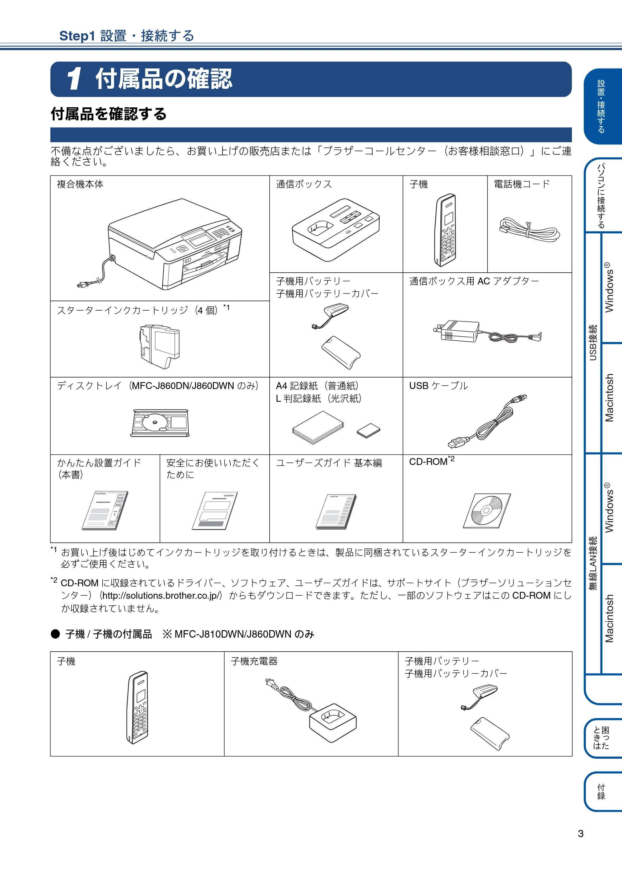 ブラザー MFC-J810DN/ MFC-J810DWN / MFC-J860DN/ MFC-J860DWN かんたん設置ガイド — Step1 設置・接続する — 原本ページ — 5ページ