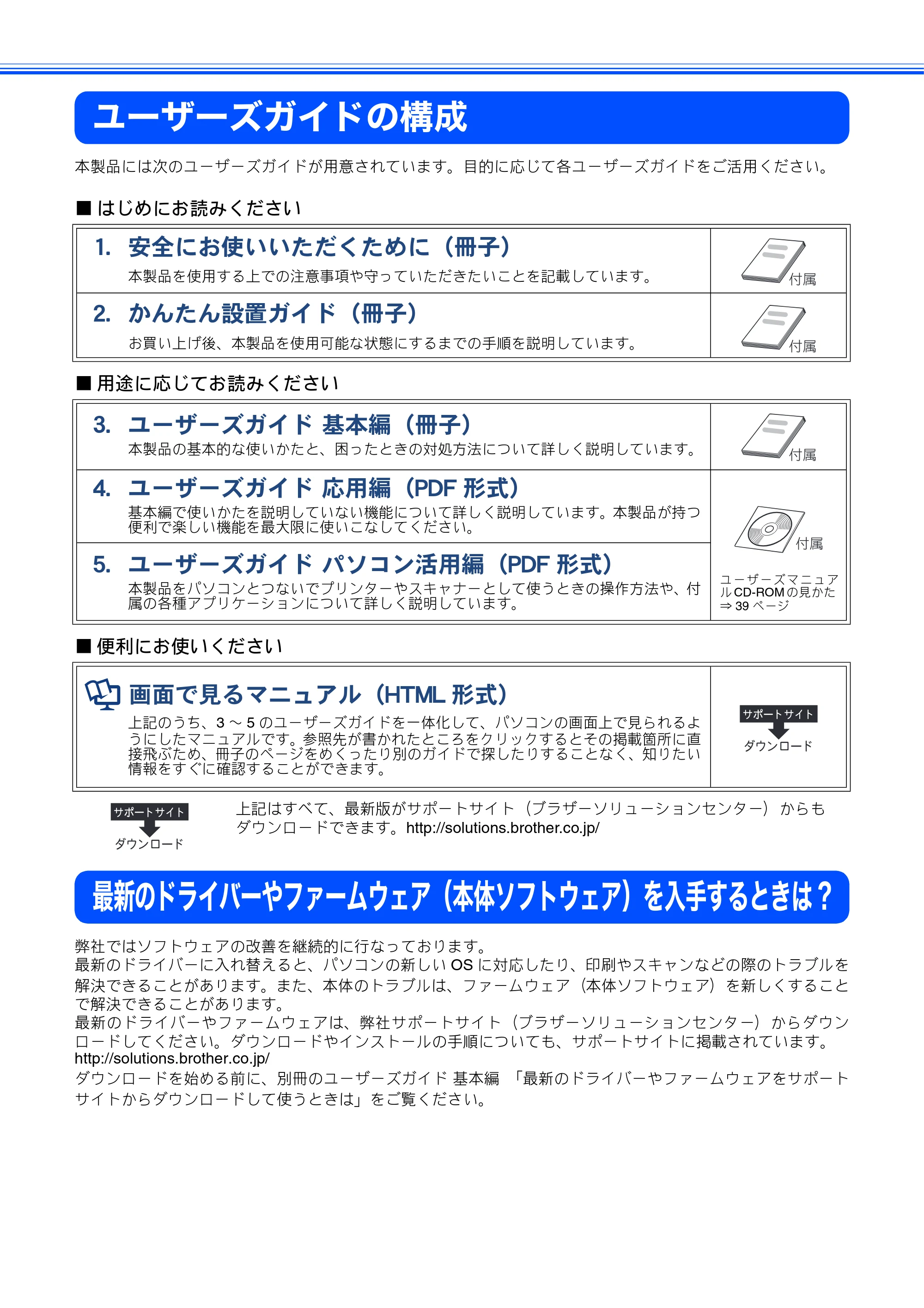 ブラザー MFC-J700D / MFC-J700DW かんたん設置ガイド — ユーザーズガイドの構成 — 原本ページ — 2ページ