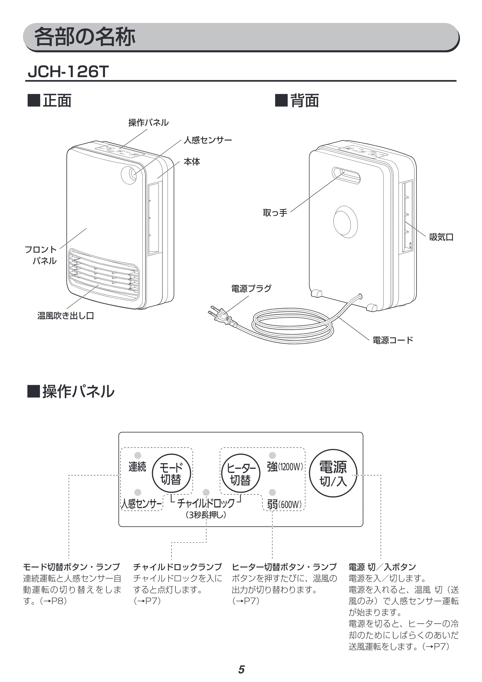 アイリスオーヤマ JCH-126T 取扱説明書 — 原本ページ — 5ページ