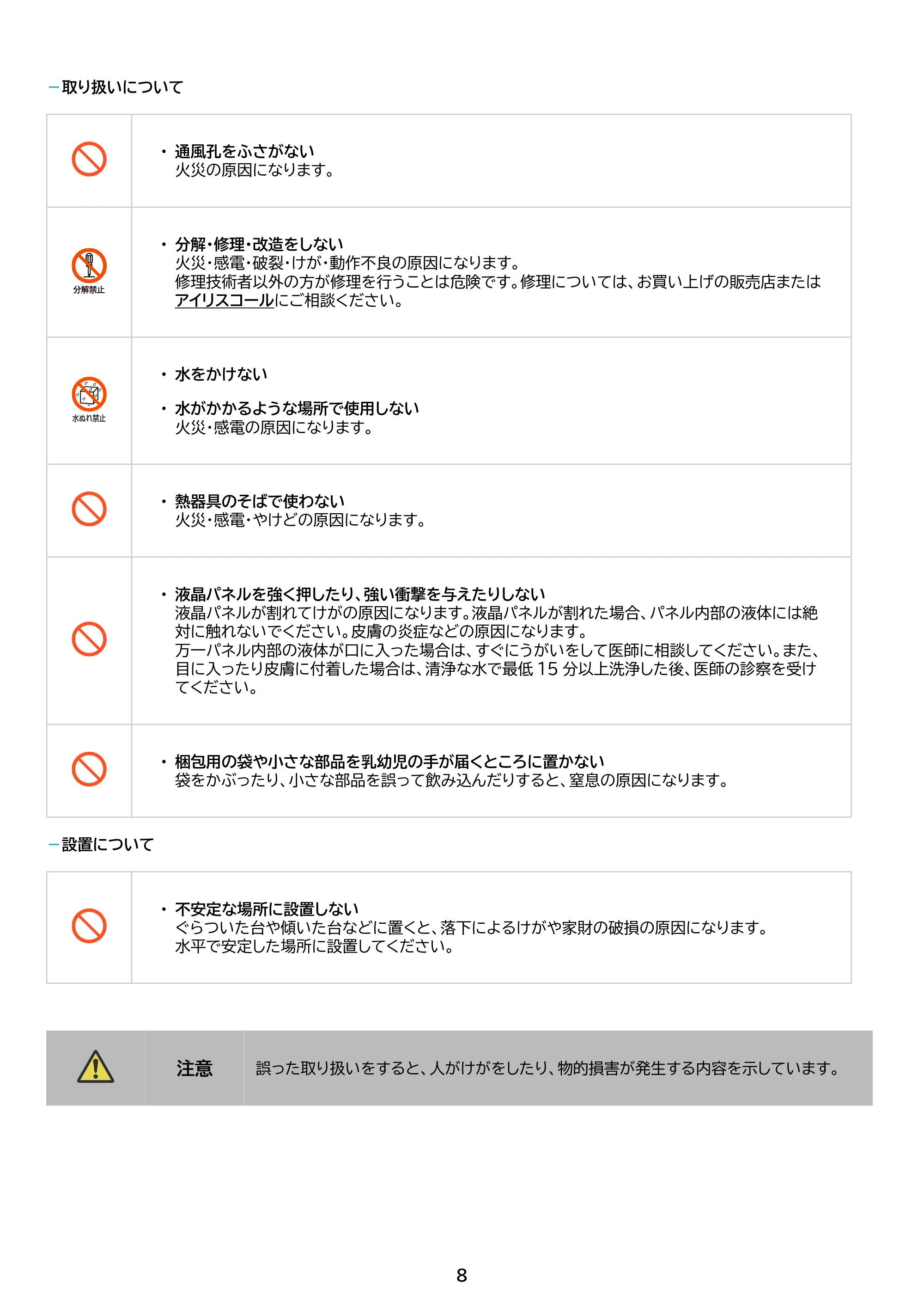 アイリスオーヤマ ILD-D21FHD 取扱説明書 — 原本ページ — 8ページ