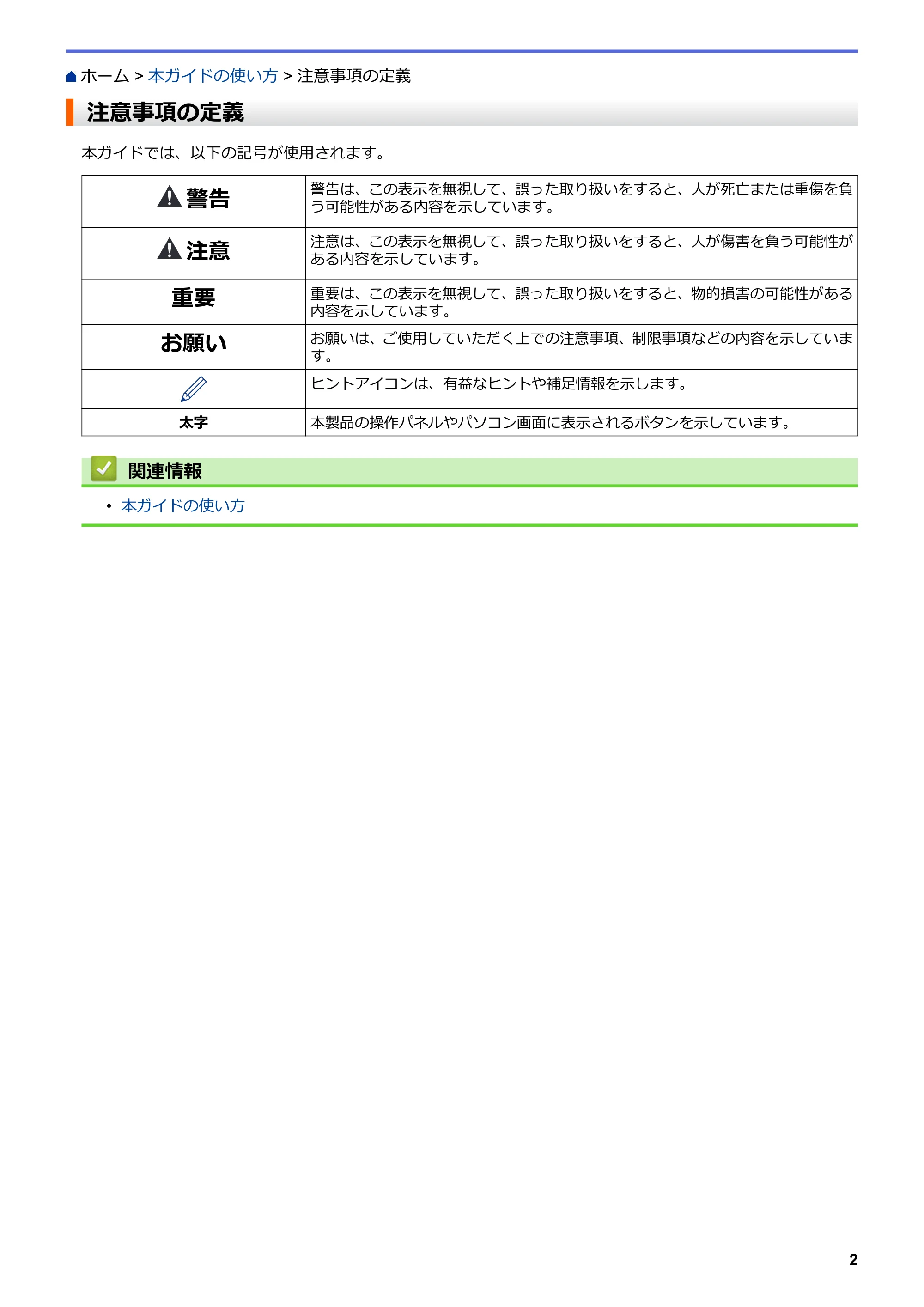ブラザー TD-4420DNZ ユーザーズガイド — 注意事項の定義 — 原本ページ — 5ページ