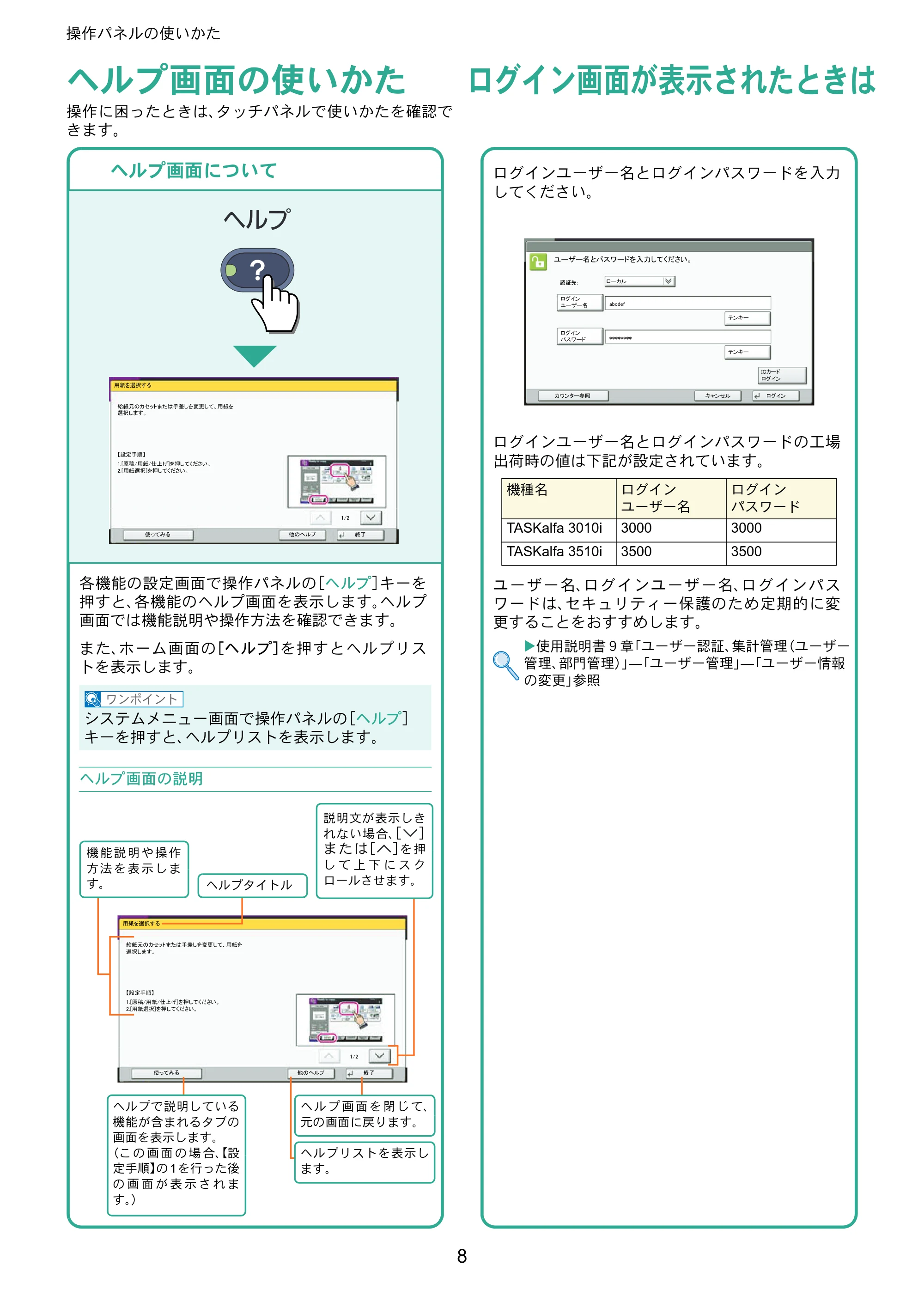 京セラ TASKalfa 3010i / TASKalfa 3510i TASKalfa 3510i/3010i クイックガイド — ヘルプ画面の使いかた — 原本ページ — 8ページ