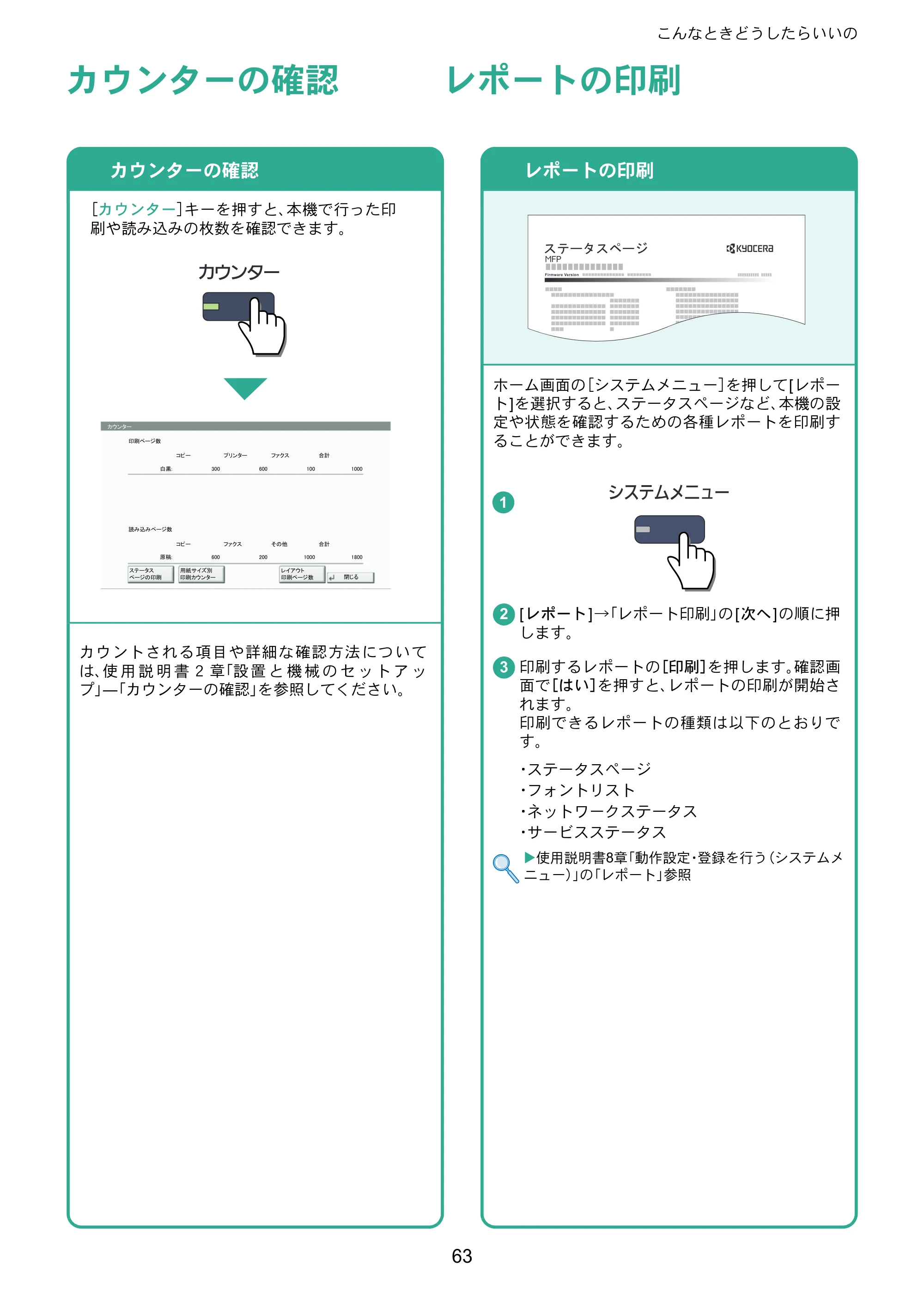 京セラ TASKalfa 3010i / TASKalfa 3510i TASKalfa 3510i/3010i クイックガイド — カウンターの確認 — 原本ページ — 63ページ