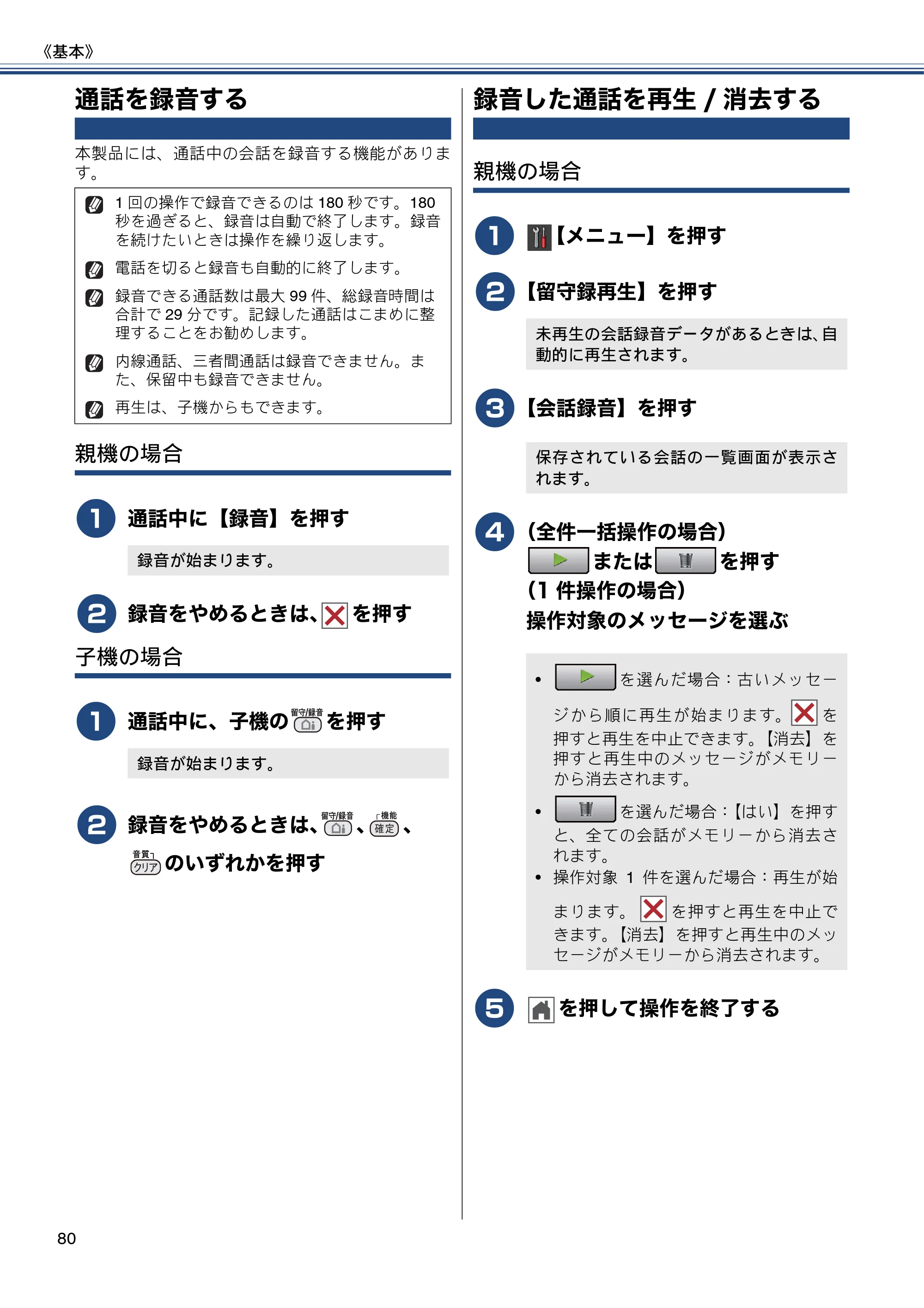 ブラザー MFC-J987DN / MFC-J987DWN ユーザーズガイド ～基本編～ — 通話を録音する — 原本ページ — 80ページ