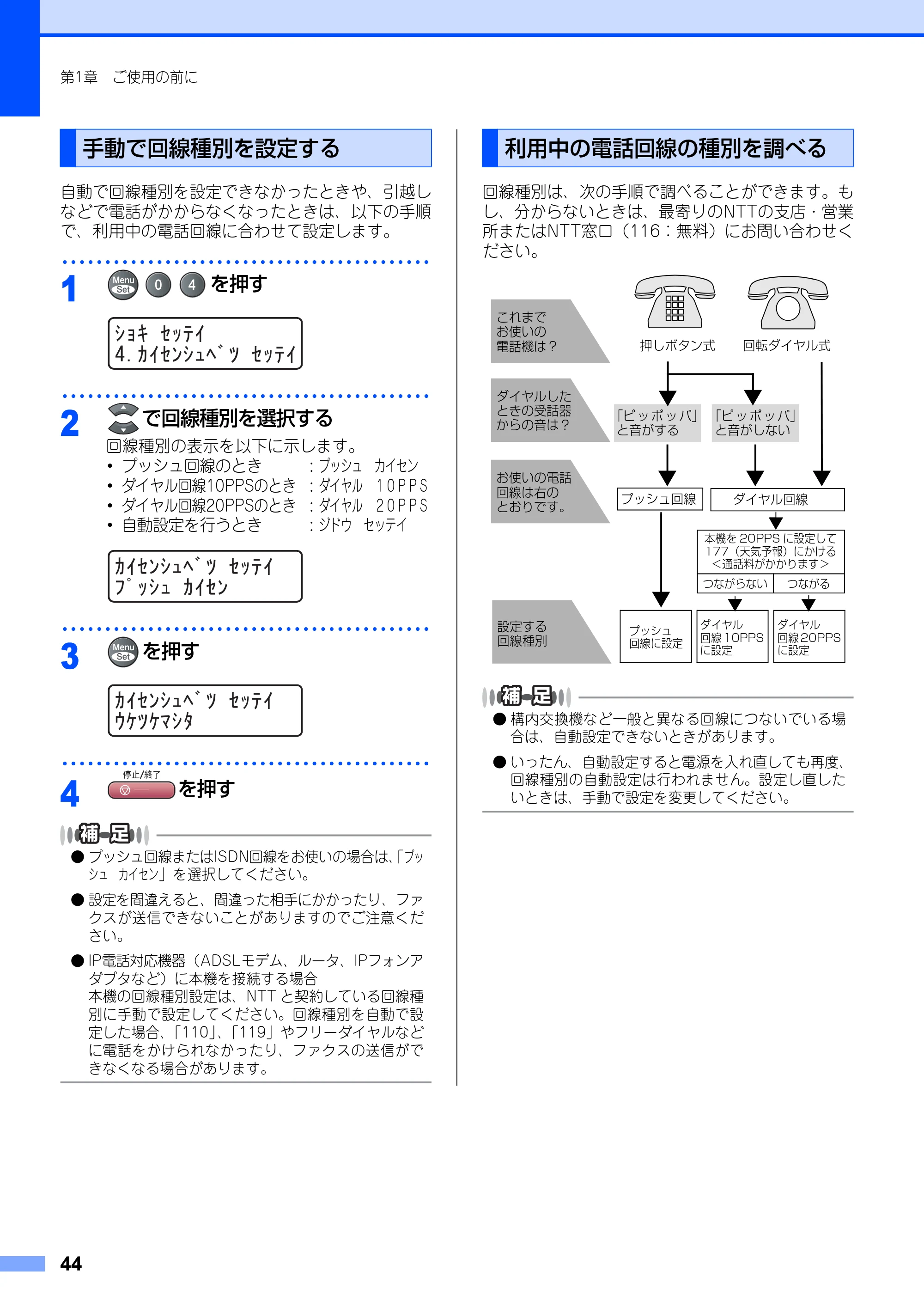 ブラザー MFC-9420CN 取扱説明書（本体） — 手動で回線種別を設定する — 原本ページ — 44ページ