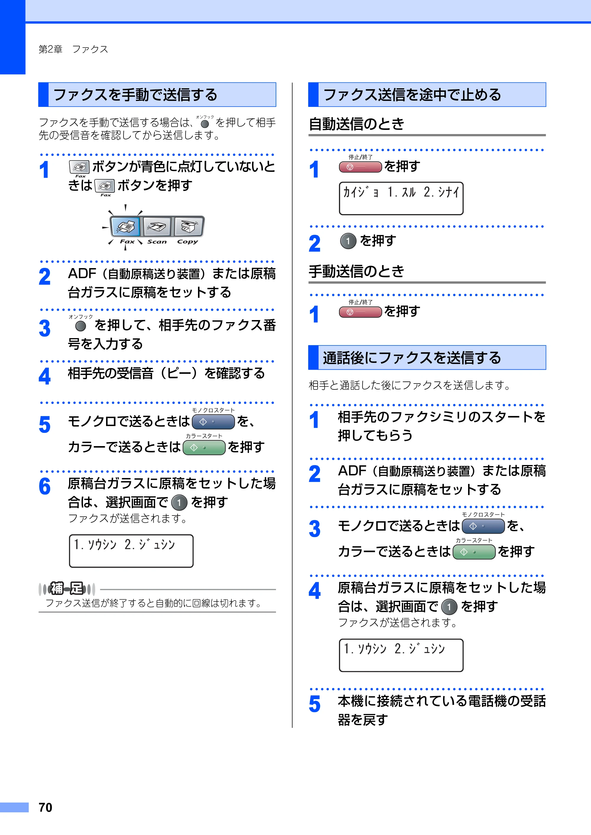 ブラザー MFC-9420CN 取扱説明書（本体） — ファクスを手動で送信する — 原本ページ — 70ページ