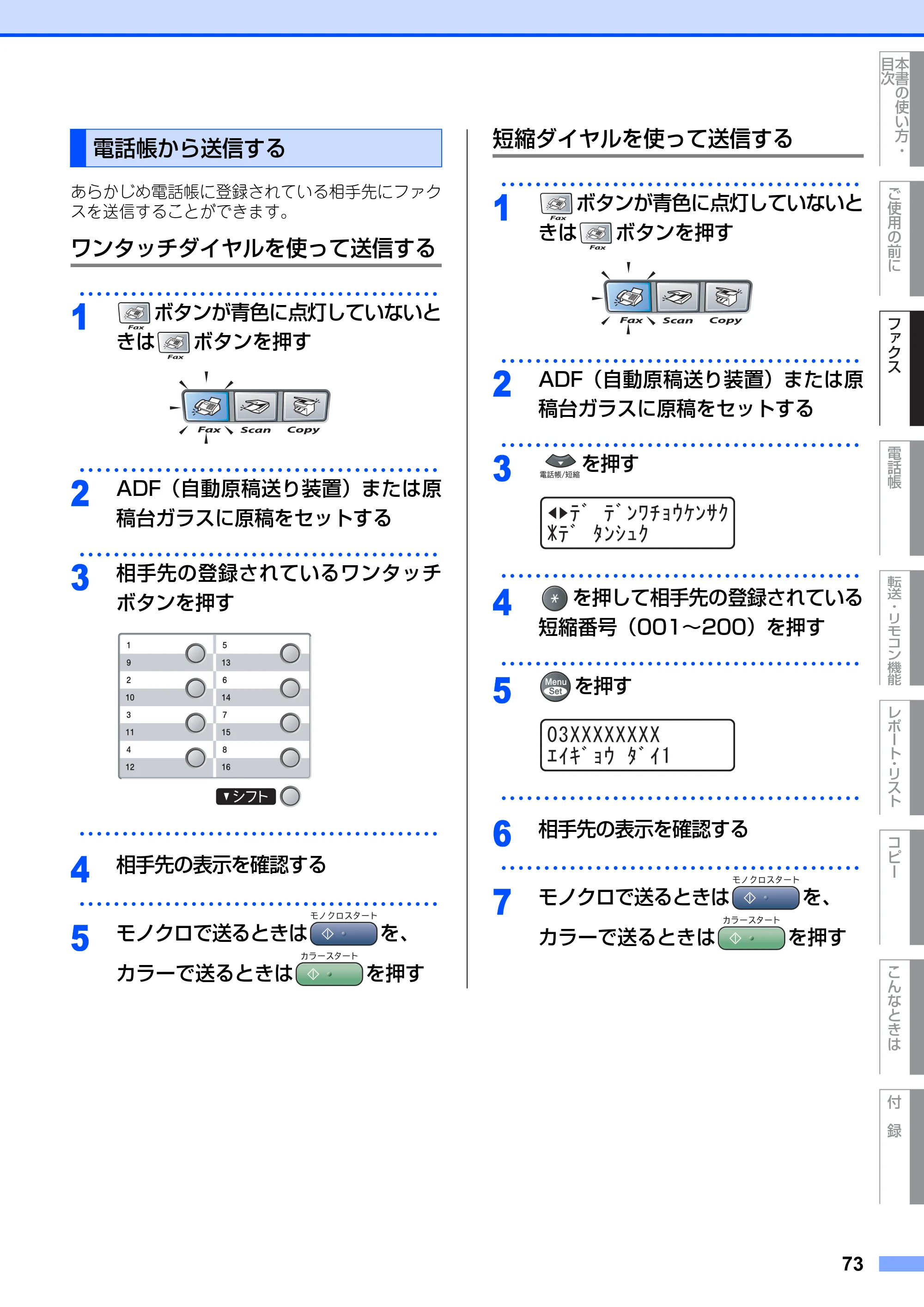 ブラザー MFC-9420CN 取扱説明書（本体） — 電話帳から送信する — 原本ページ — 73ページ