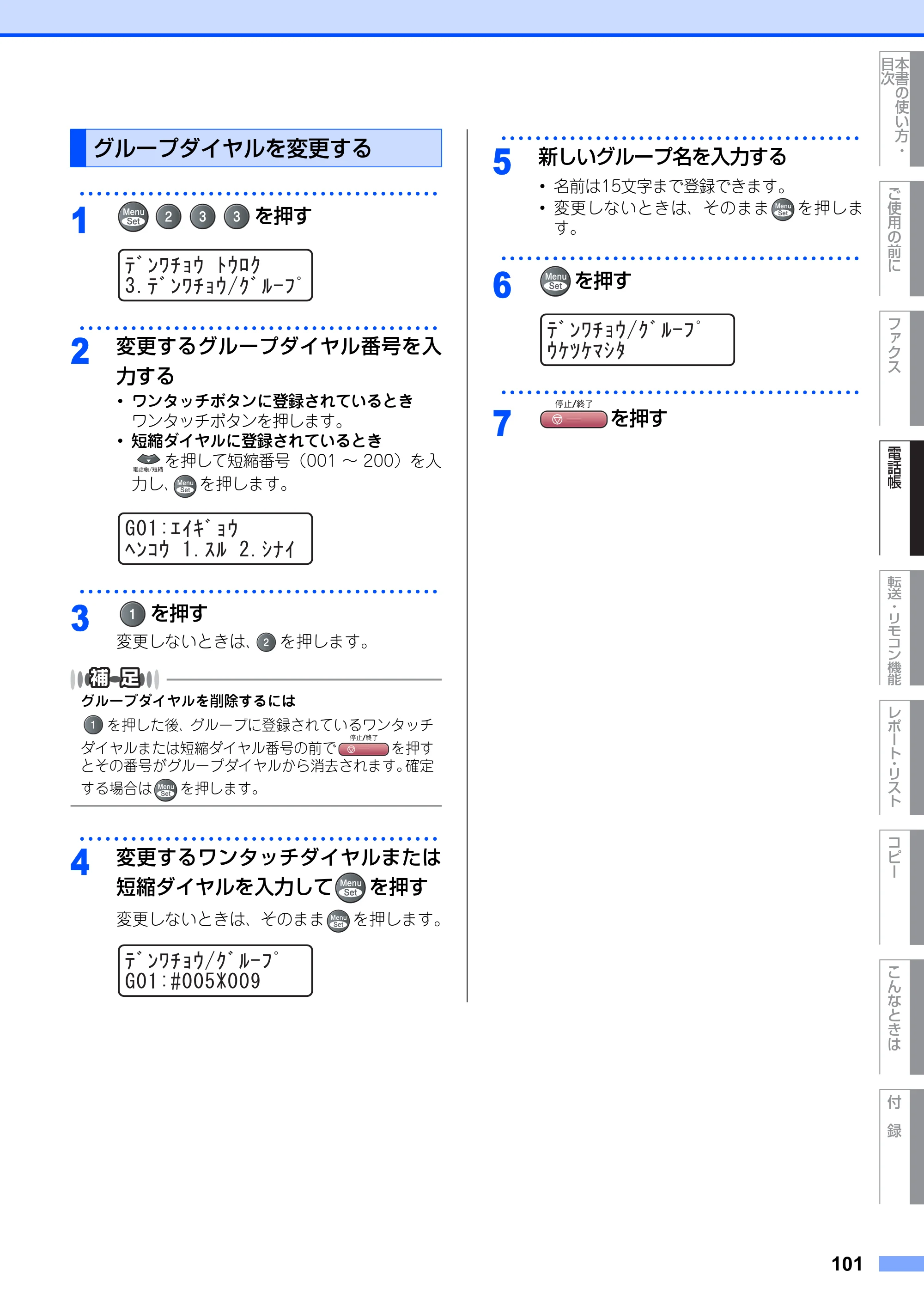 ブラザー MFC-9420CN 取扱説明書（本体） — グループダイヤルを変更する — 原本ページ — 101ページ