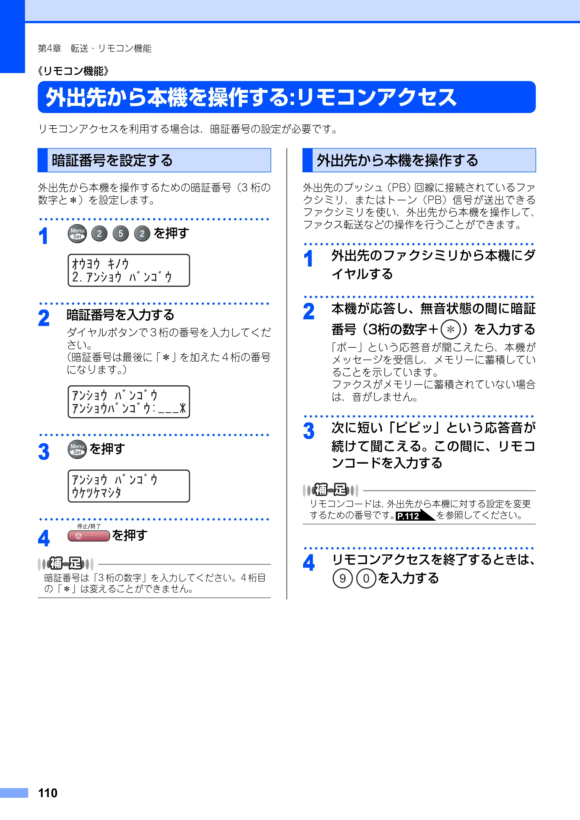 ブラザー MFC-9420CN 取扱説明書（本体） — 《リモコン機能》 — 原本ページ — 110ページ