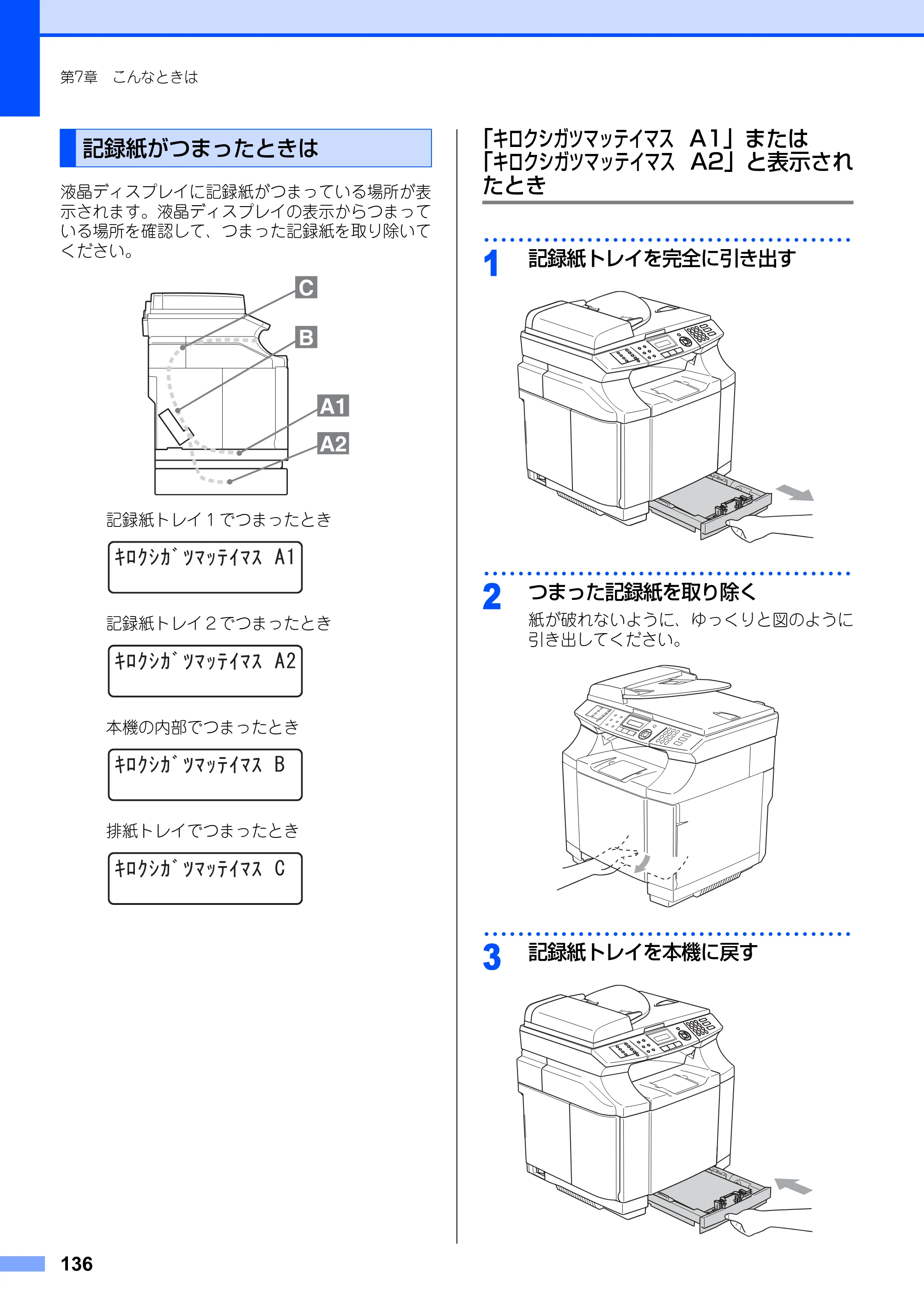 ブラザー MFC-9420CN 取扱説明書（本体） — 記録紙がつまったときは — 原本ページ — 136ページ