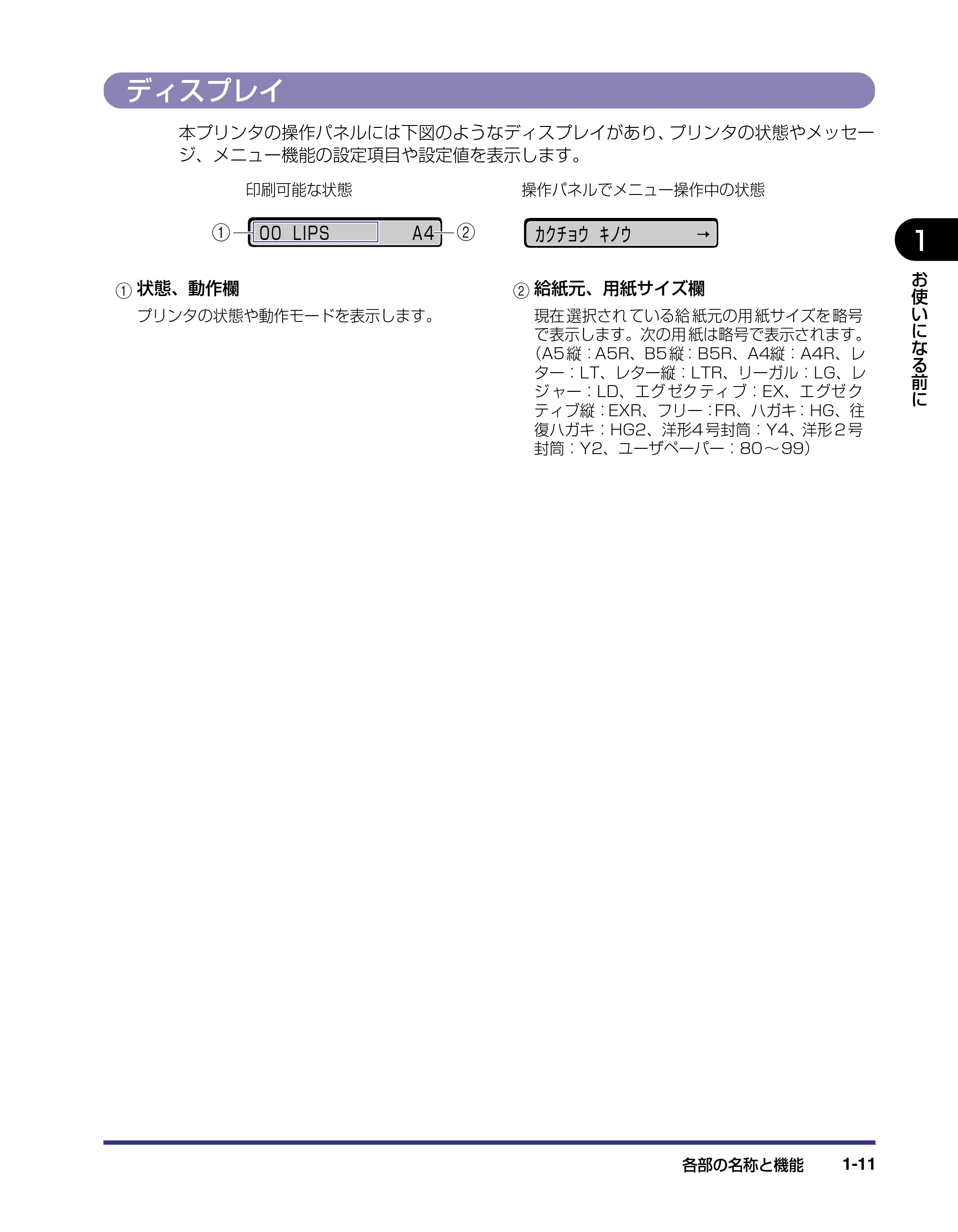キヤノン LBP-1420 ユーザーズガイド 2006年5月25日更新 （PDF形式／4.03Mバイト） — ディスプレイ — 原本ページ — 27ページ