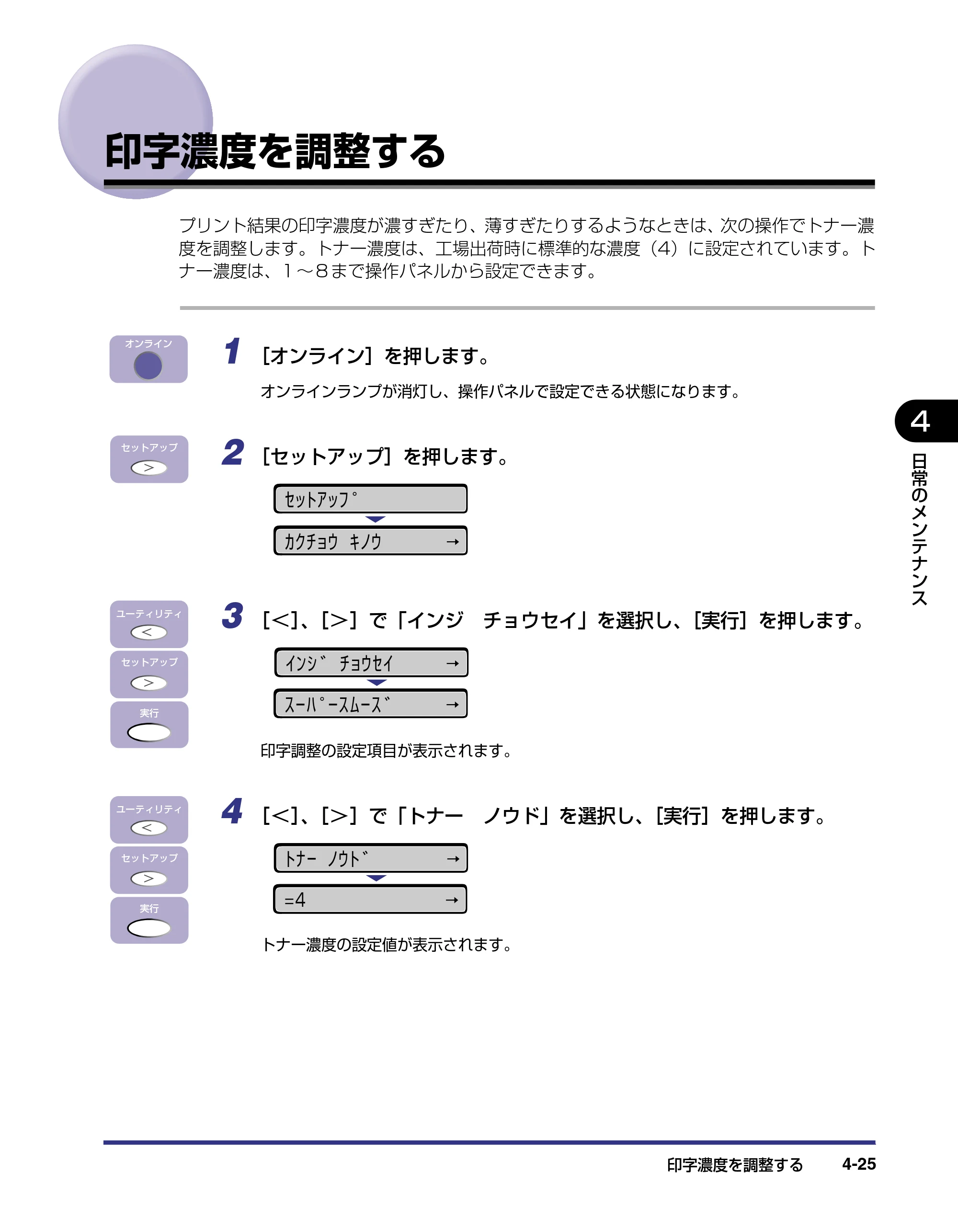 キヤノン LBP-1420 ユーザーズガイド 2006年5月25日更新 （PDF形式／4.03Mバイト） — 印字濃度を調整する — 原本ページ — 121ページ