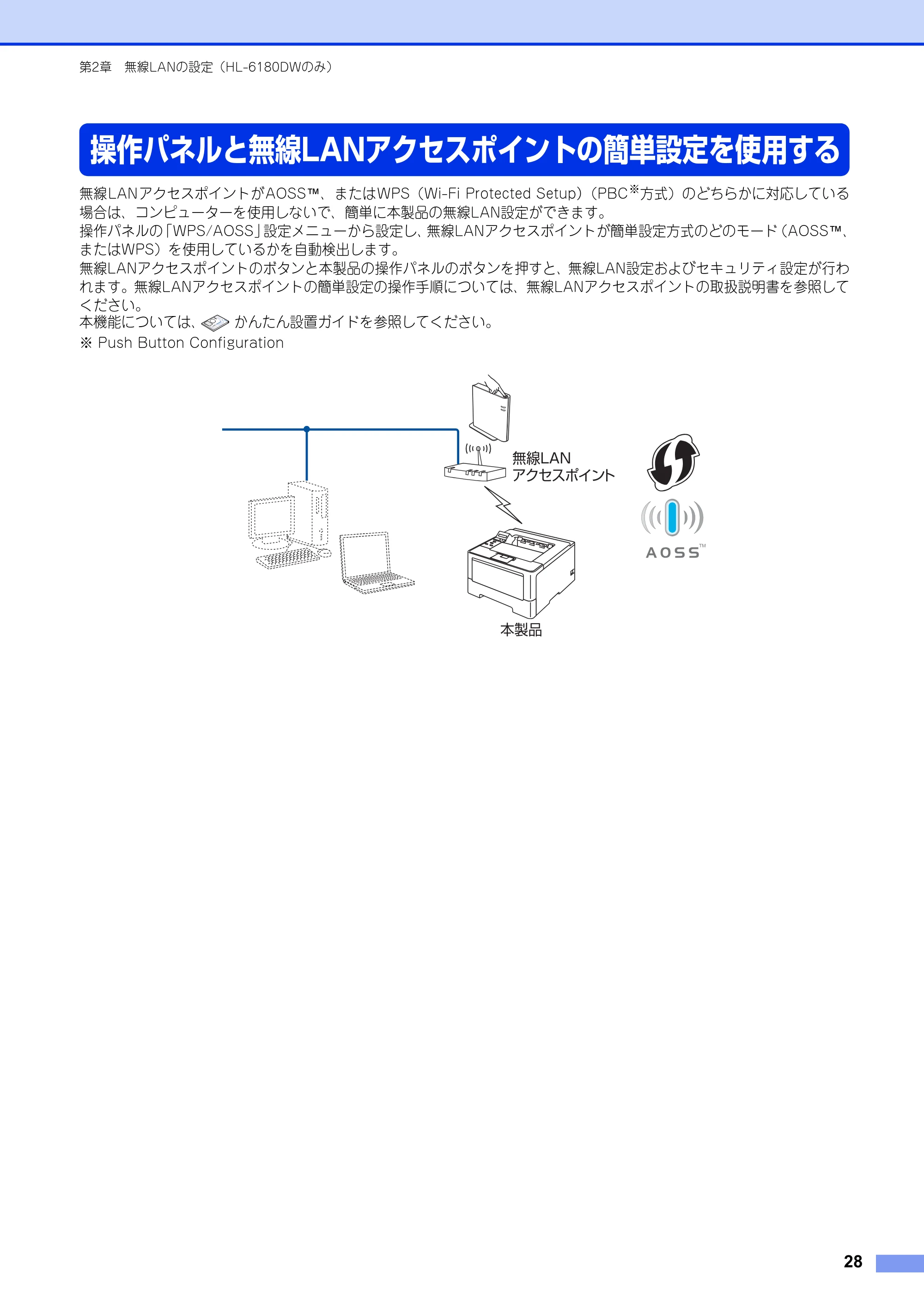 ブラザー HL-6180DW / HL-5450DN ユーザーズガイド ～ネットワーク編～ — 操作パネルと無線LANアクセスポイントの簡単設定を使用する — 原本ページ — 29ページ
