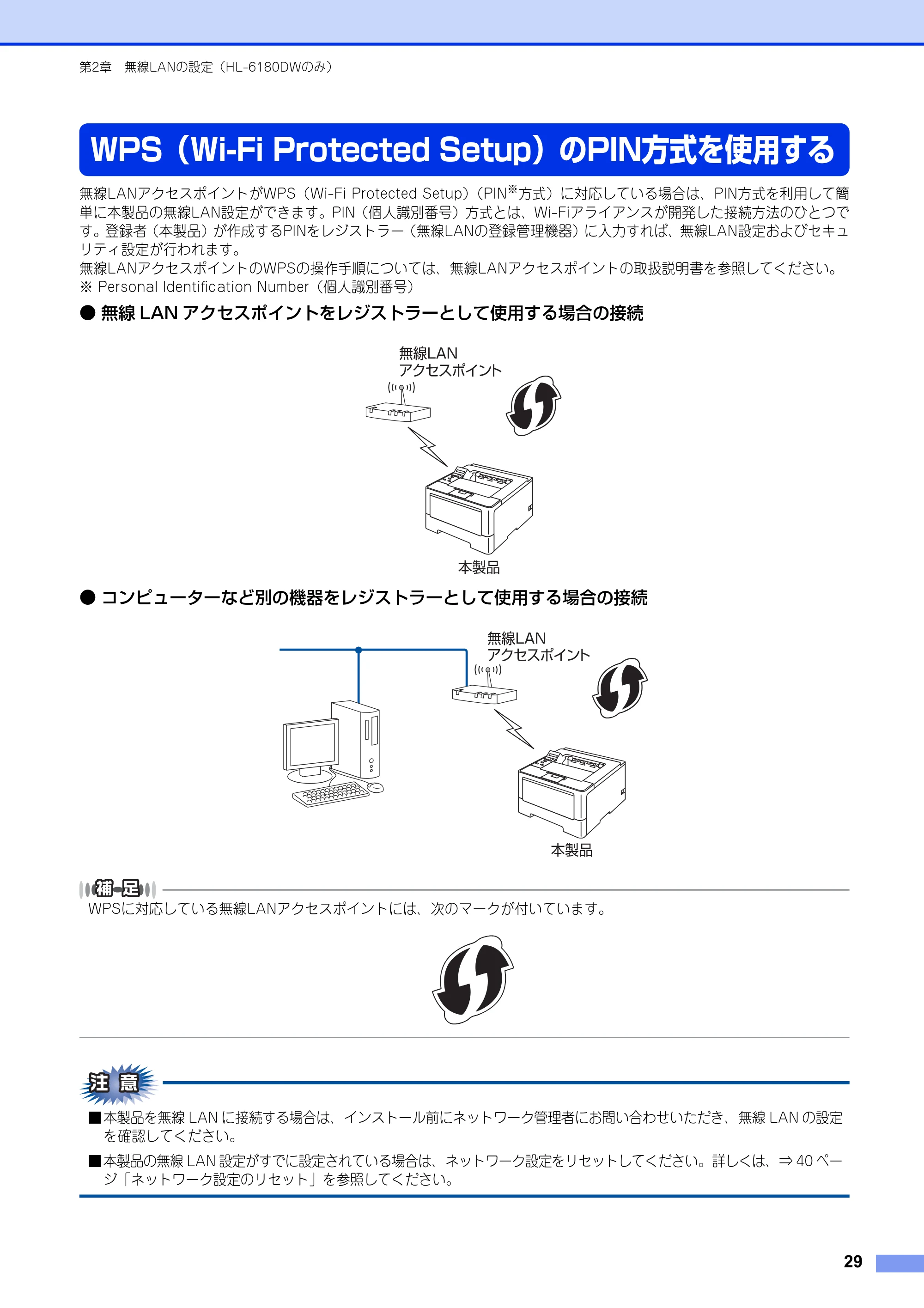ブラザー HL-6180DW / HL-5450DN ユーザーズガイド ～ネットワーク編～ — WPS（Wi-Fi Protected Setup）のPIN方式を使用する — 原本ページ — 30ページ