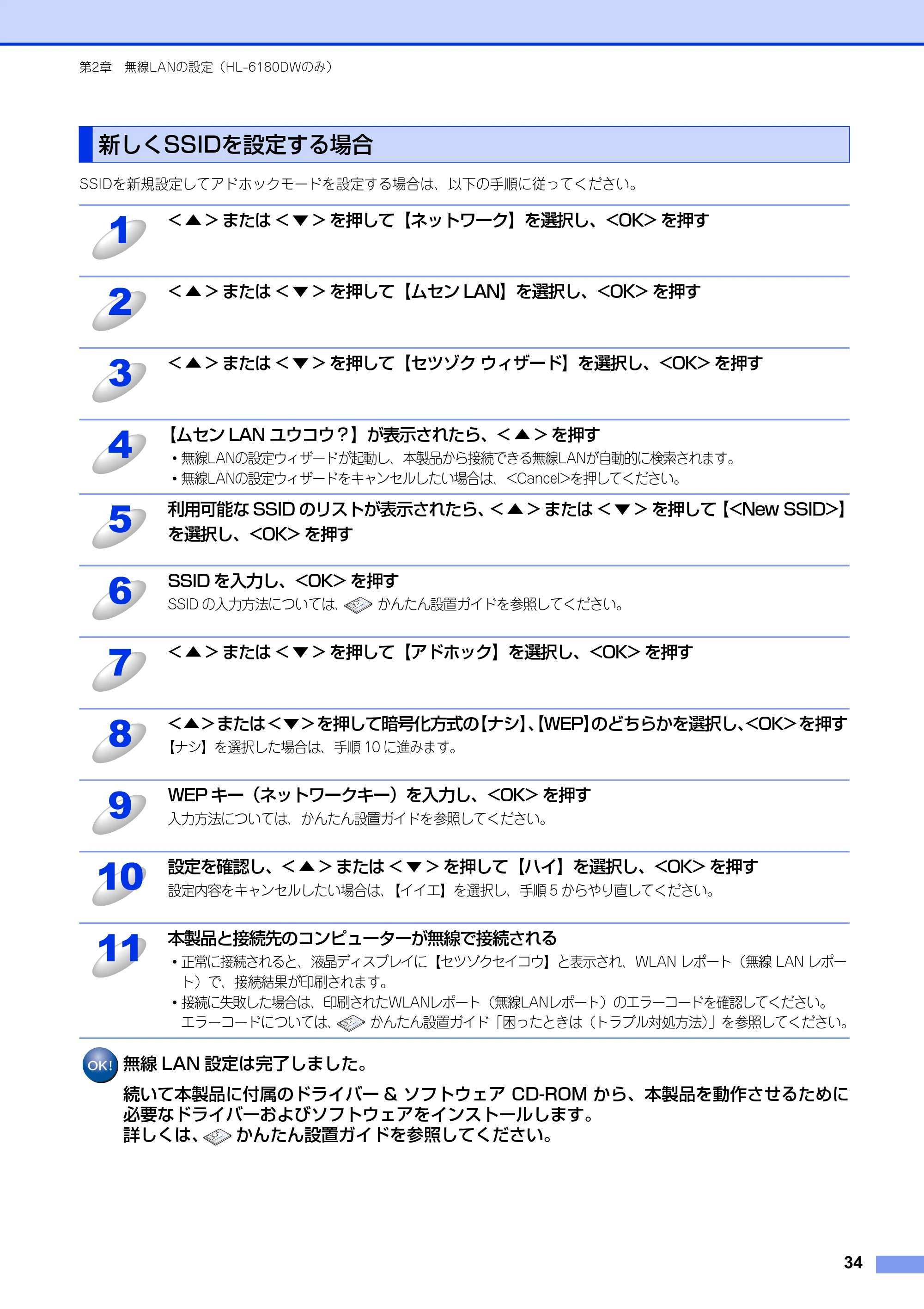 ブラザー HL-6180DW / HL-5450DN ユーザーズガイド ～ネットワーク編～ — 新しくSSIDを設定する場合 — 原本ページ — 35ページ