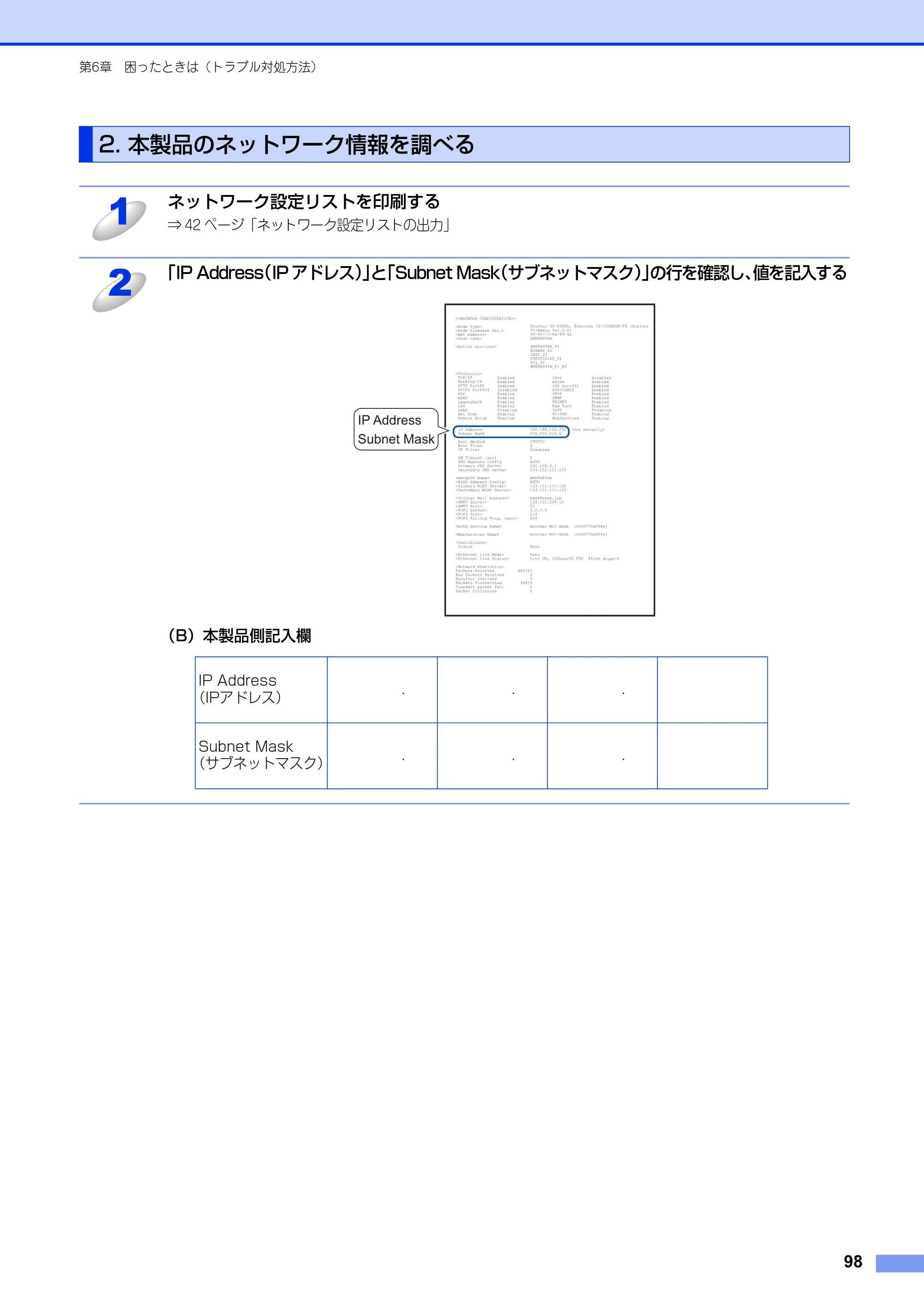 ブラザー HL-6180DW / HL-5450DN ユーザーズガイド ～ネットワーク編～ — 2. 本製品のネットワーク情報を調べる — 原本ページ — 99ページ