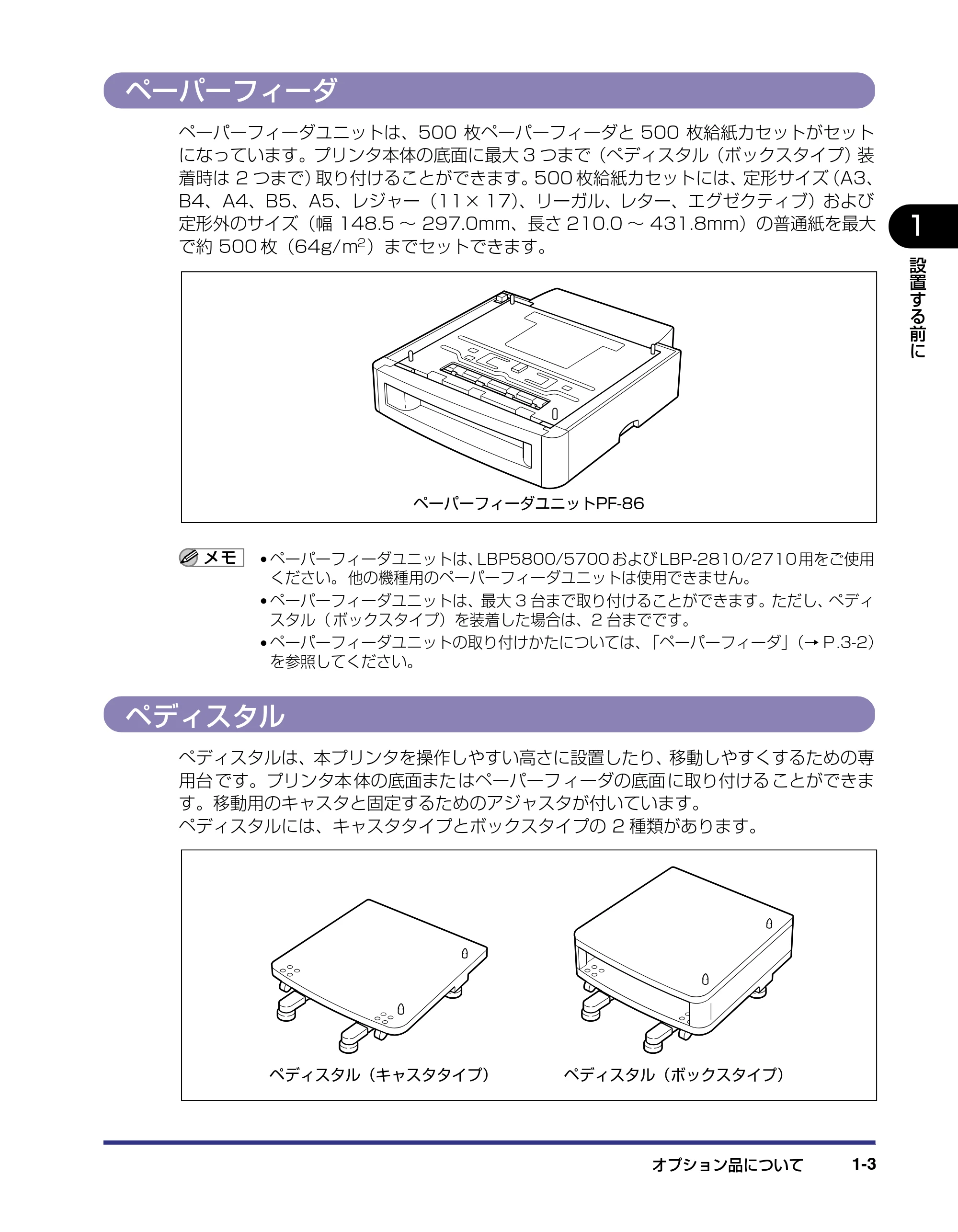 キヤノン LBP5800/5700 設置ガイド 2006年5月25日更新 （PDF形式／4.68Mバイト） — ペーパーフィーダ — 原本ページ — 19ページ